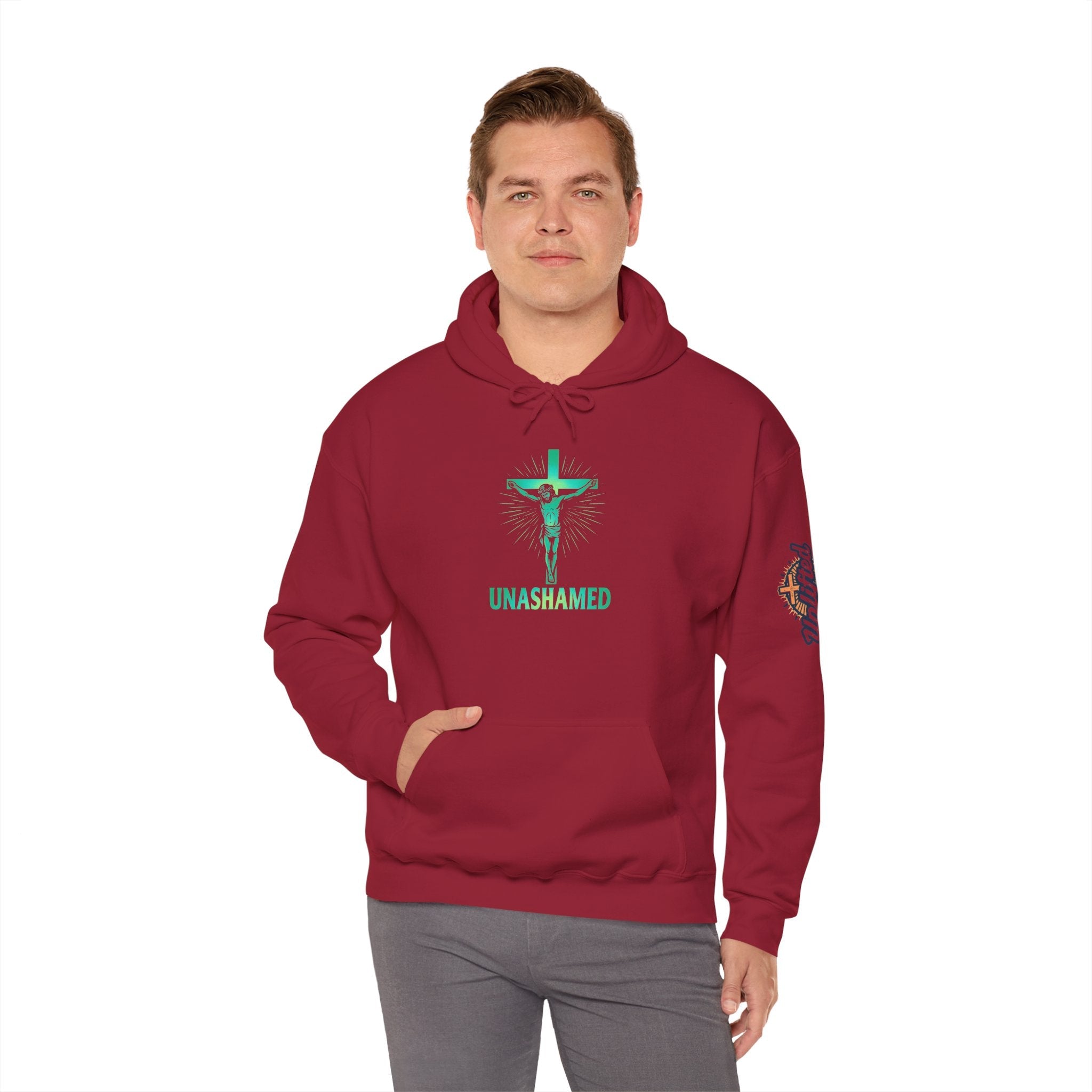 Unashamed Hoodie – Romans 1:16 Crucifixion Christian Hoodie for Bold Unwavering Faith Printify