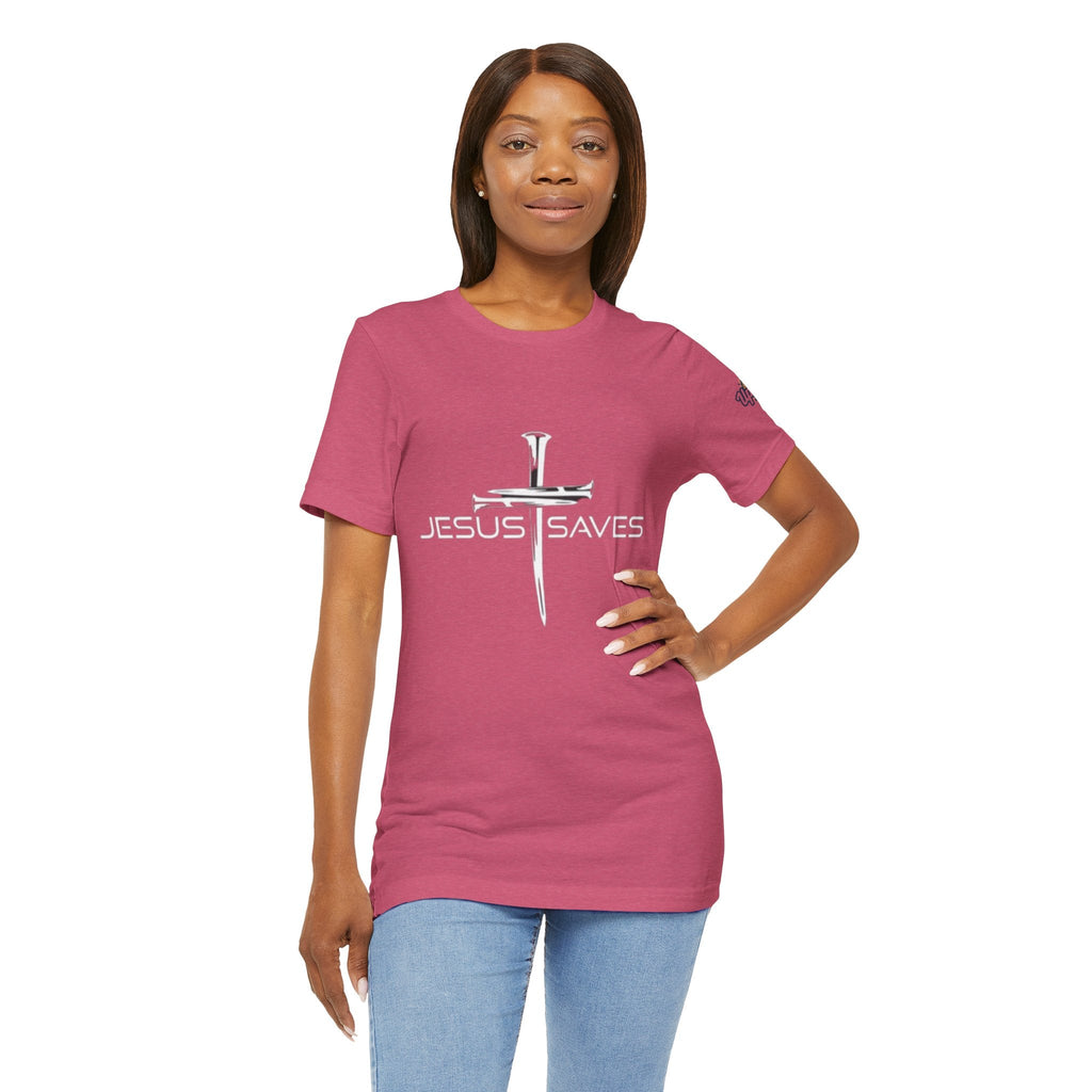 Jesus Saves T-shirt – 3 Nails Crucifix Cross Christian T-shirt for Redemption Faith & Bold Salvation Printify