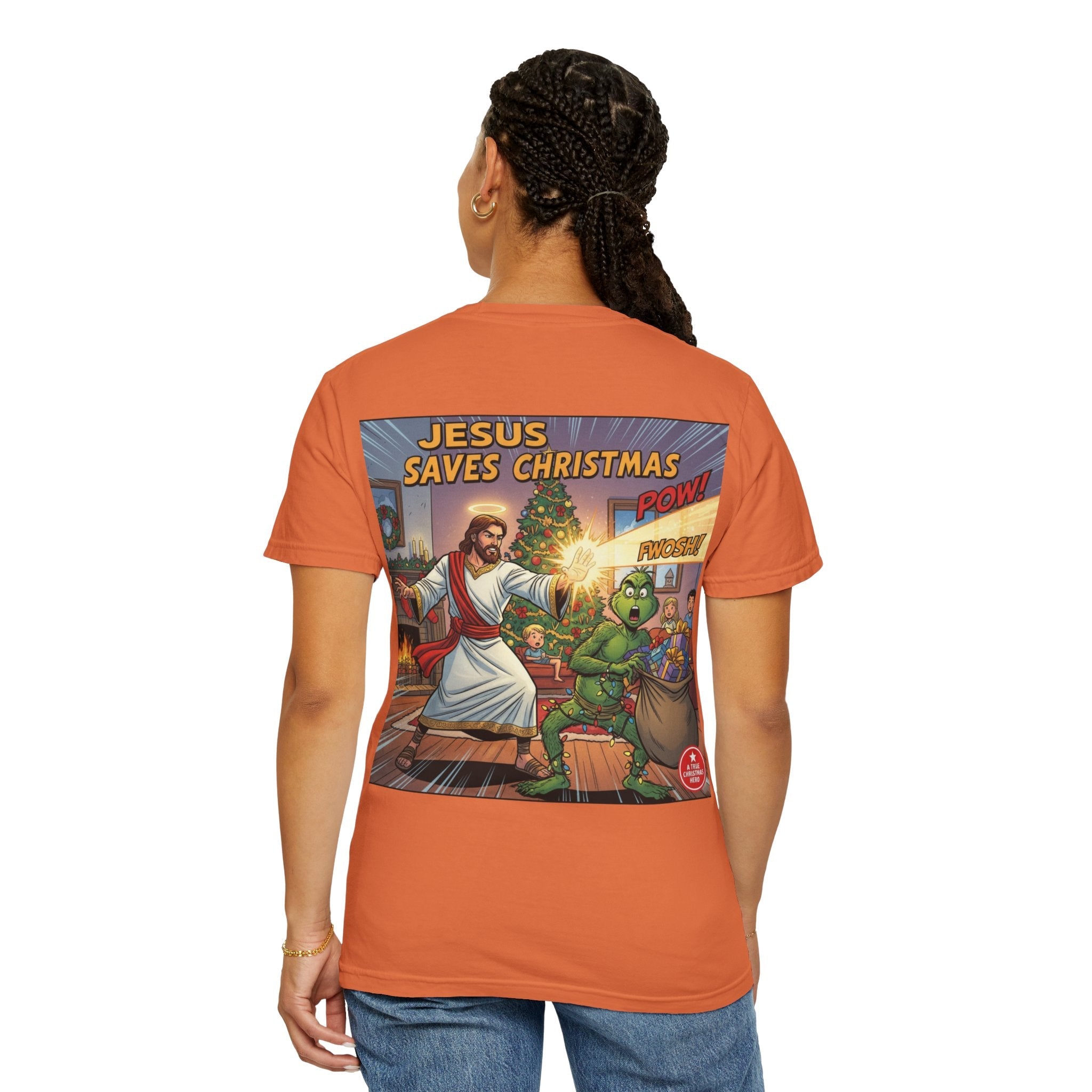 Jesus Saves Christmas T-shirt – Grinch vs Savior Light Battle Christian T-shirt for Hilarious Holiday Faith & True Joy Printify