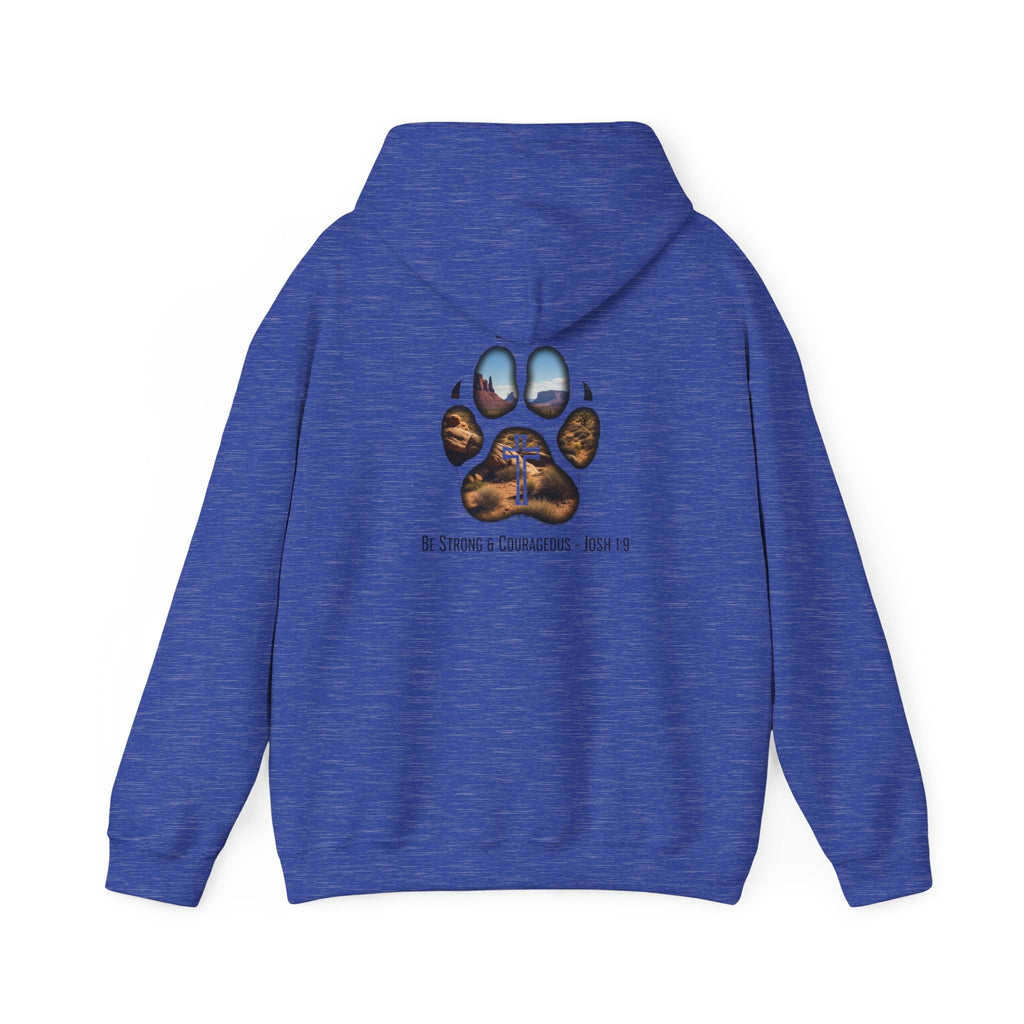 Strong and Courageous Hoodie – Joshua 1:9 Canine Pawprint Desert Christian Hoodie for Dog Lovers Printify