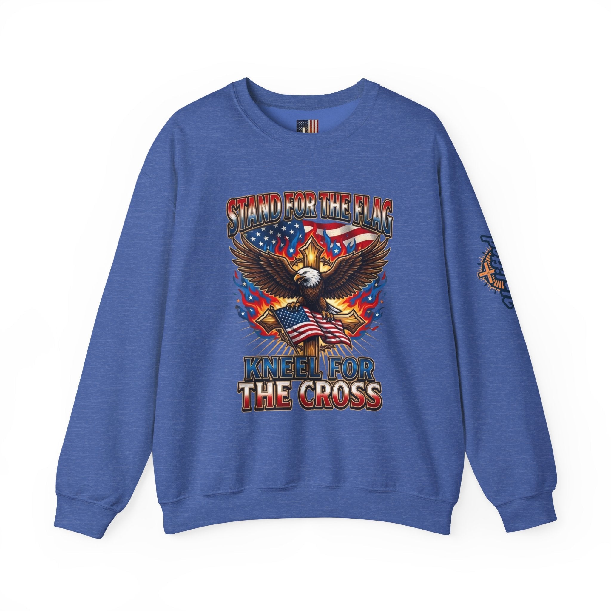 Stand for the Flag Kneel for the Cross Sweatshirt | Patriotic Eagle Sweatshirt Printify