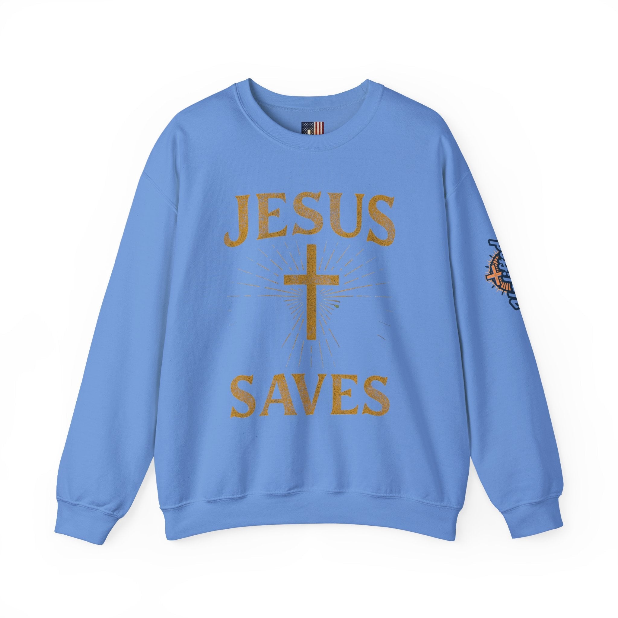 Jesus Saves Sweatshirt – Radiant Cross & Rays of Light Christian Sweatshirt for Eternal Hope & Faith Printify