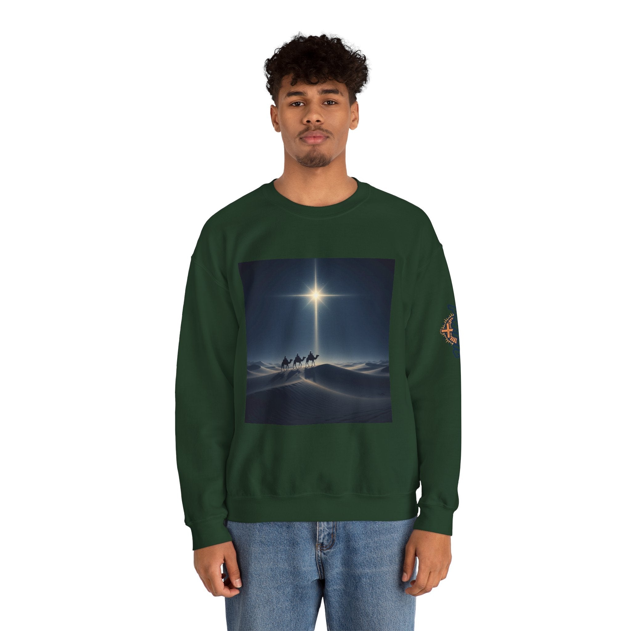 3 Wise Men Sweatshirt – Magi Camels Nativity Journey Christian Christmas Sweatshirt for Epiphany Faith & Holy Night Printify