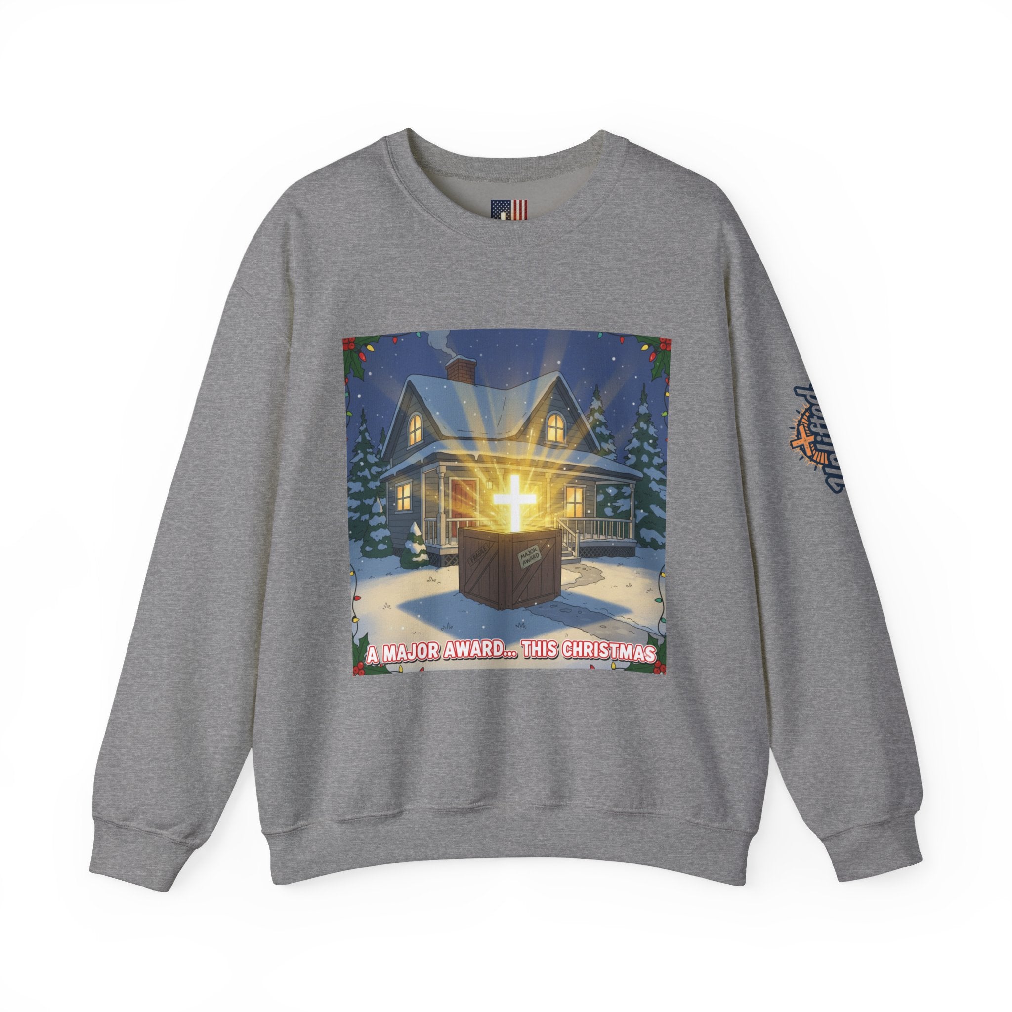 A Major Award This Christmas Sweatshirt – Fragile Leg Lamp Parody Cross Unboxing Christian Sweatshirt for Hilarious Faith & Holiday Glow Printify