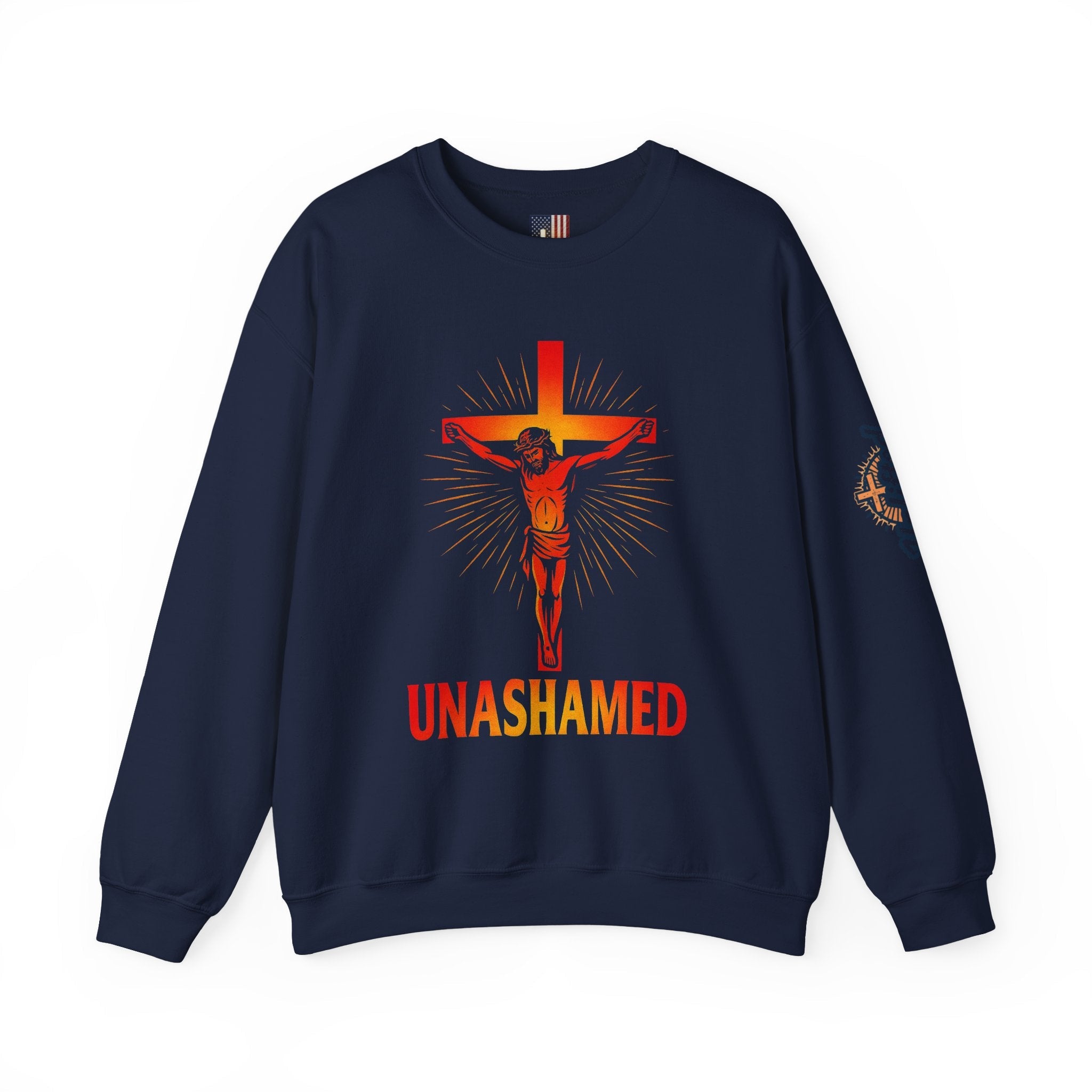 Unashamed Sweatshirt – Romans 1:16 Crucifixion Christian Sweatshirt for Bold Unwavering Faith Printify
