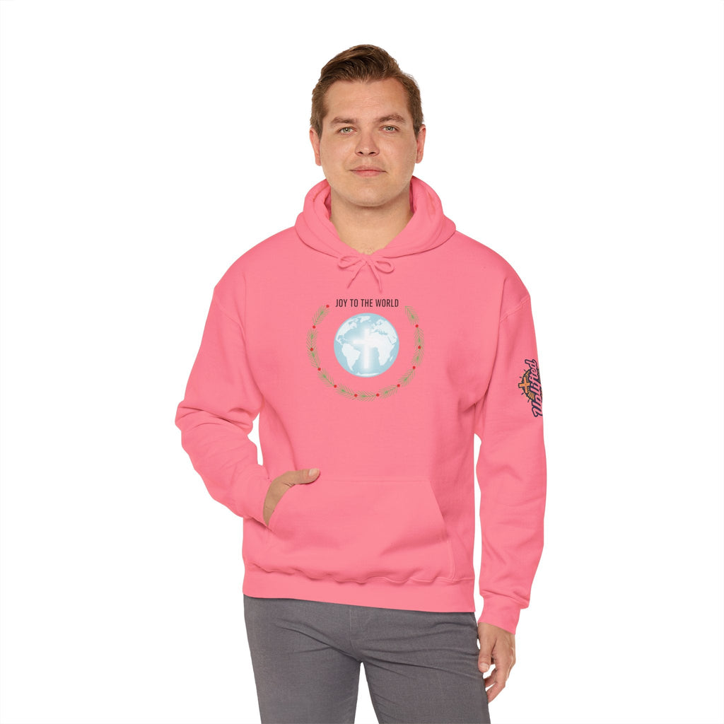 Joy to the World Hoodie – Wreath Earth Nativity Christian Christmas Sweatshirt for Isaiah 9:6 Holiday Faith & Festive Joy Printify