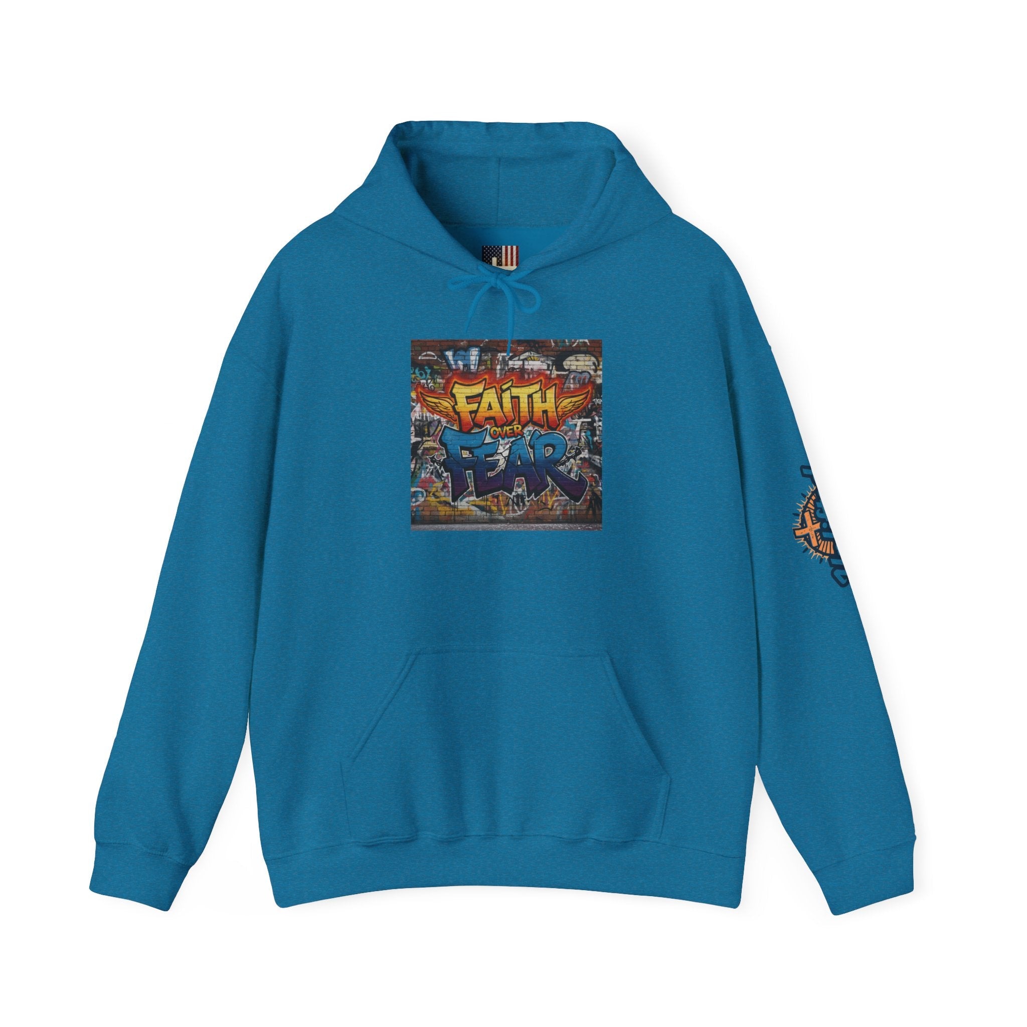 Faith Over Fear Hoodie – Graffiti Wall Christian Sweatshirt for Bold 2 Corinthians 5:7 Streetwear & Unshakable Faith Printify