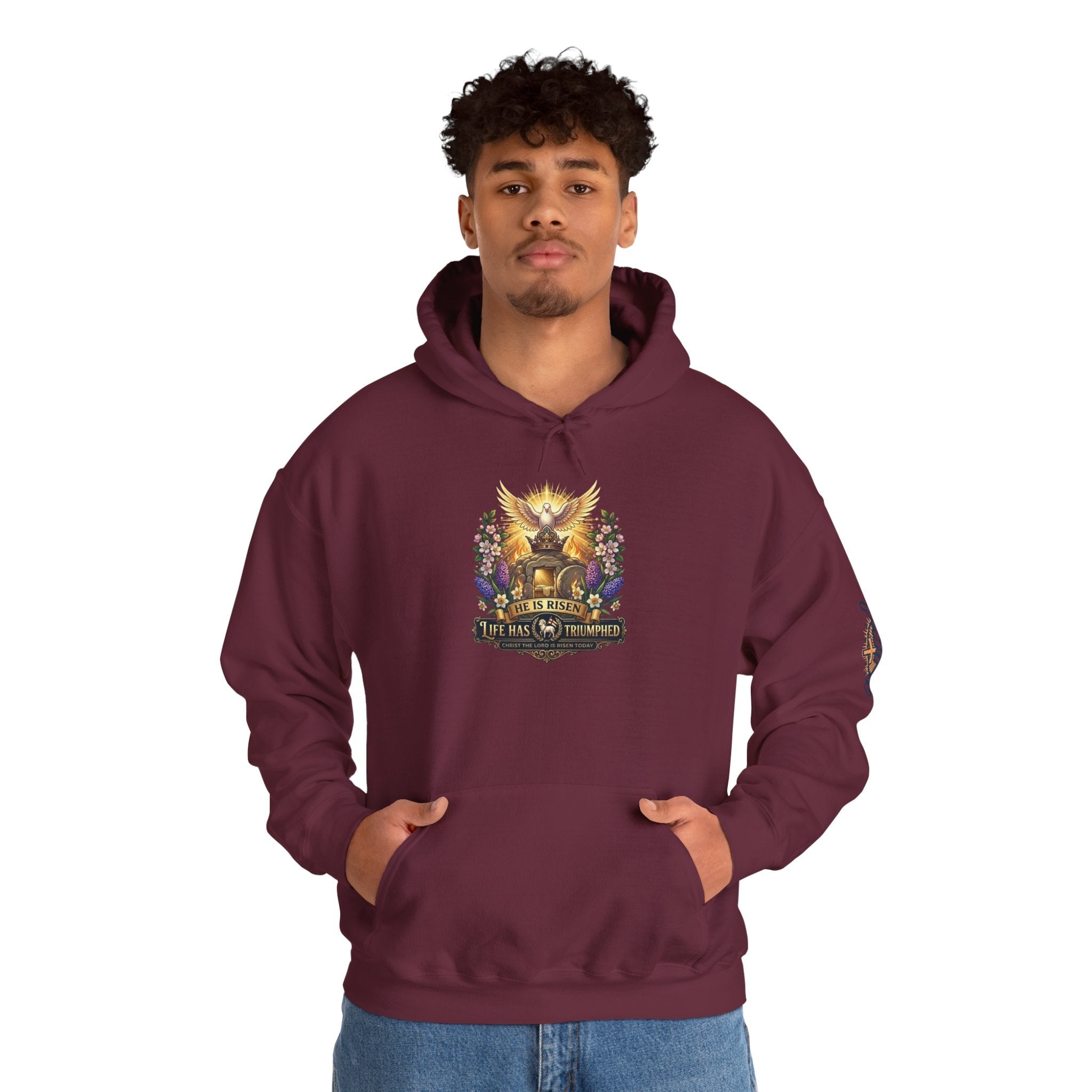 He Is Risen "Life Has Triumphed" Hoodie — Easter Resurrection Christian Hoodie Printify