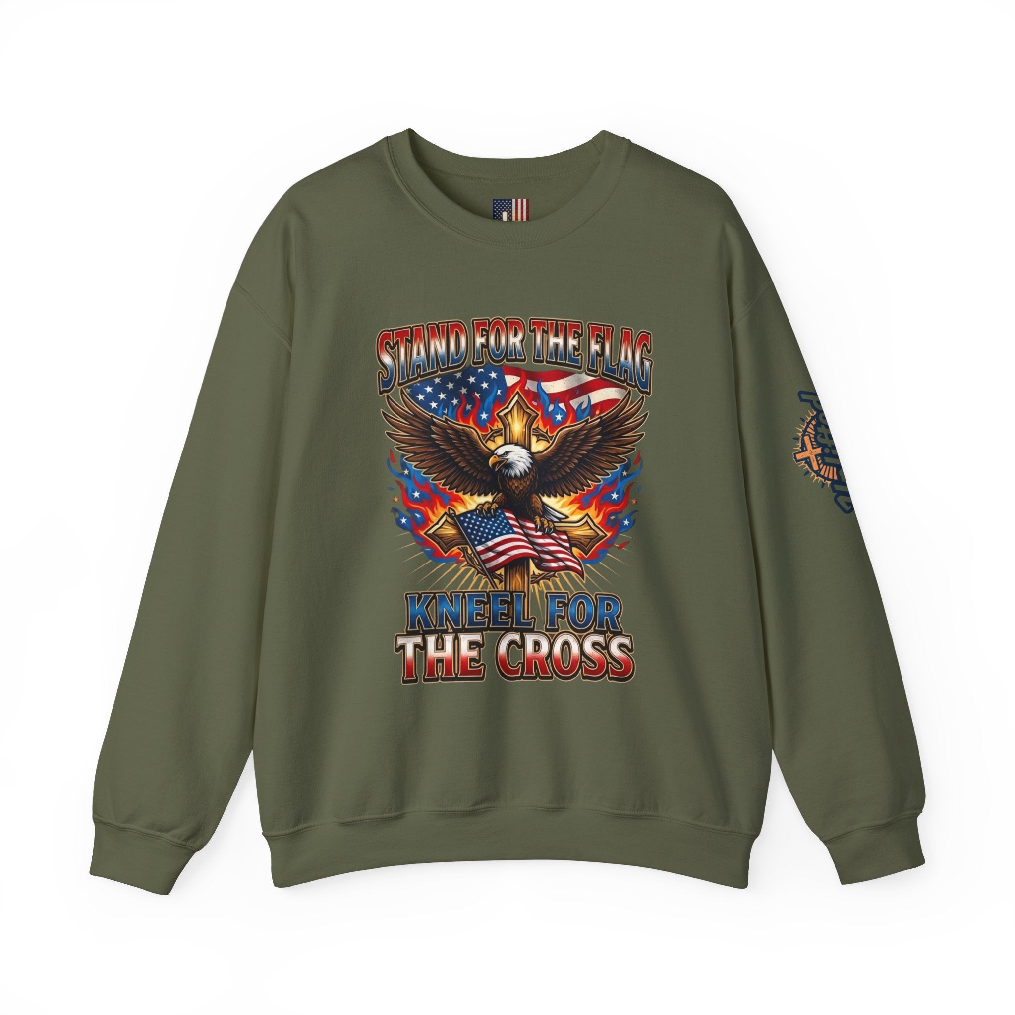 Stand for the Flag Kneel for the Cross Sweatshirt | Patriotic Eagle Sweatshirt Printify