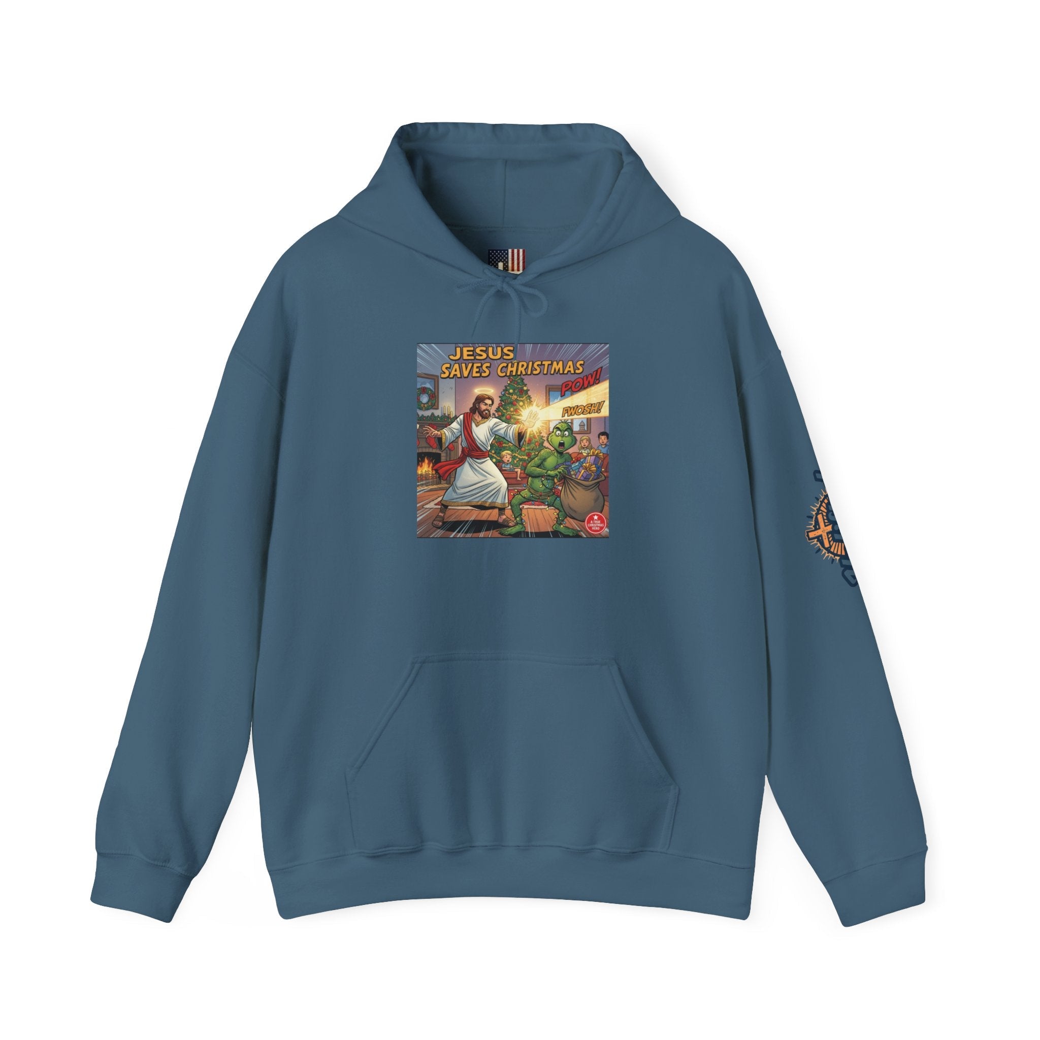 Jesus Saves Christmas Hoodie – Grinch vs Savior Light Battle Christian Sweatshirt for Hilarious Holiday Faith & True Joy Printify