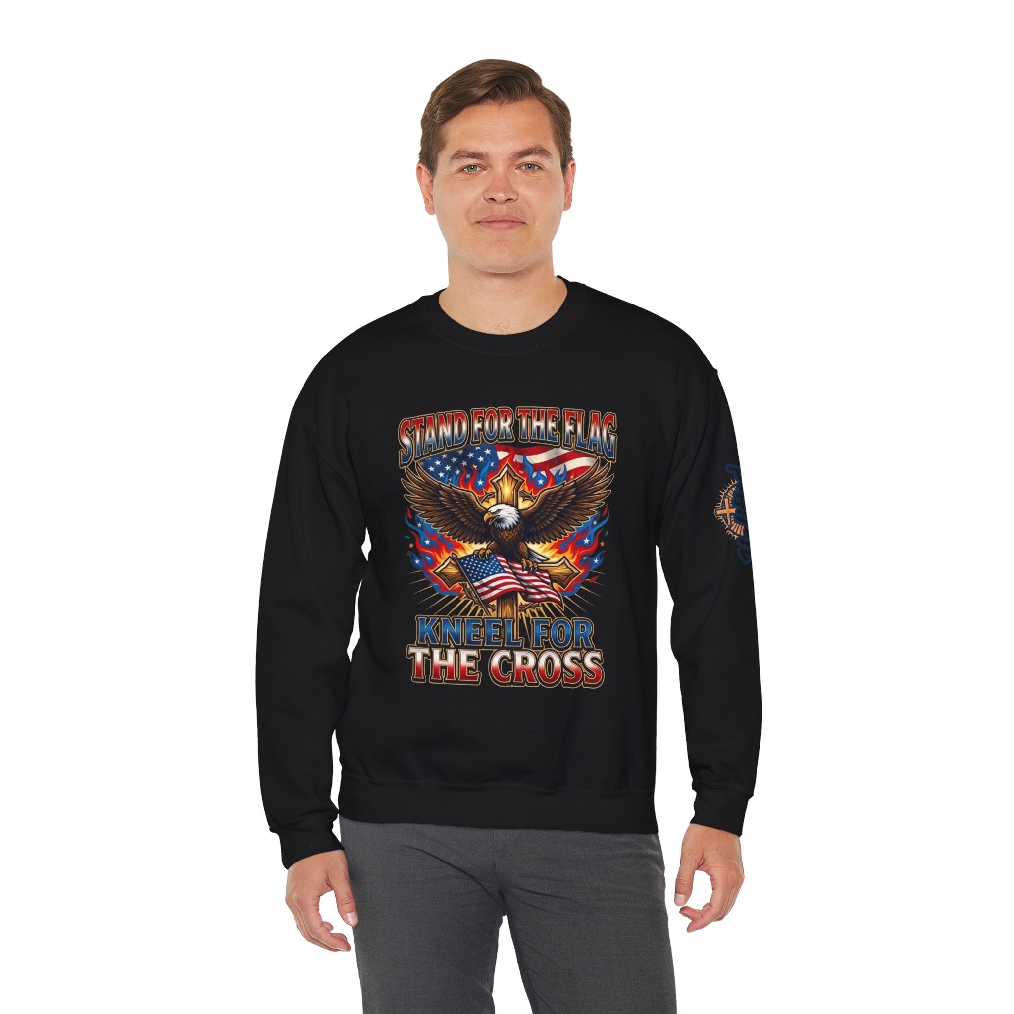 Stand for the Flag Kneel for the Cross Sweatshirt | Patriotic Eagle Sweatshirt Printify