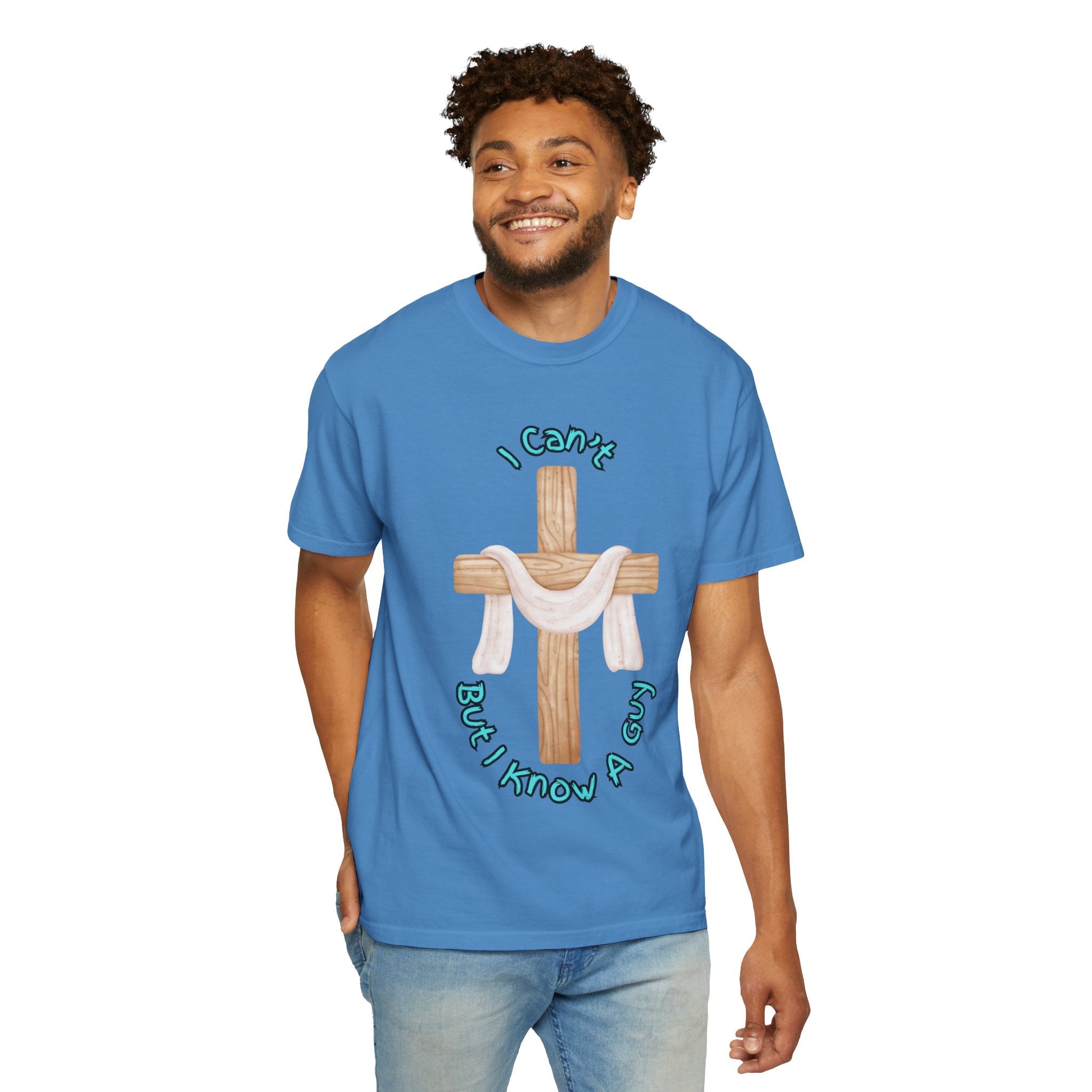 I Can’t, But I Know a Guy T-Shirt – Jesus Cross Christian Tee for Faithful Humor Printify