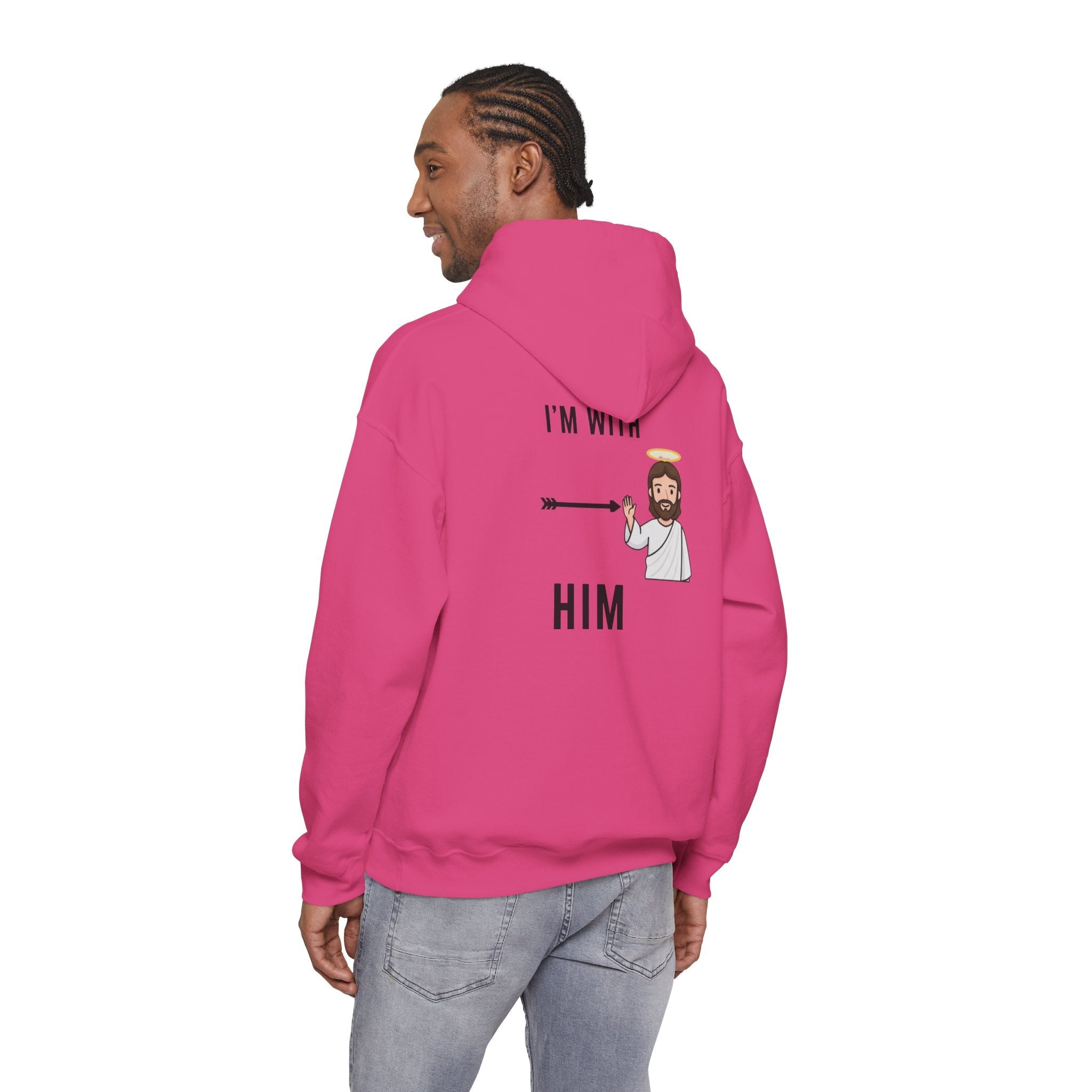 🔥 I’m With Him → Christian Hoodie | Arrow Pointing to Jesus | Minimalist Faith Tee | Subtle Cross Design | Bible-Inspired Apparel by Uplifted Gear Printify