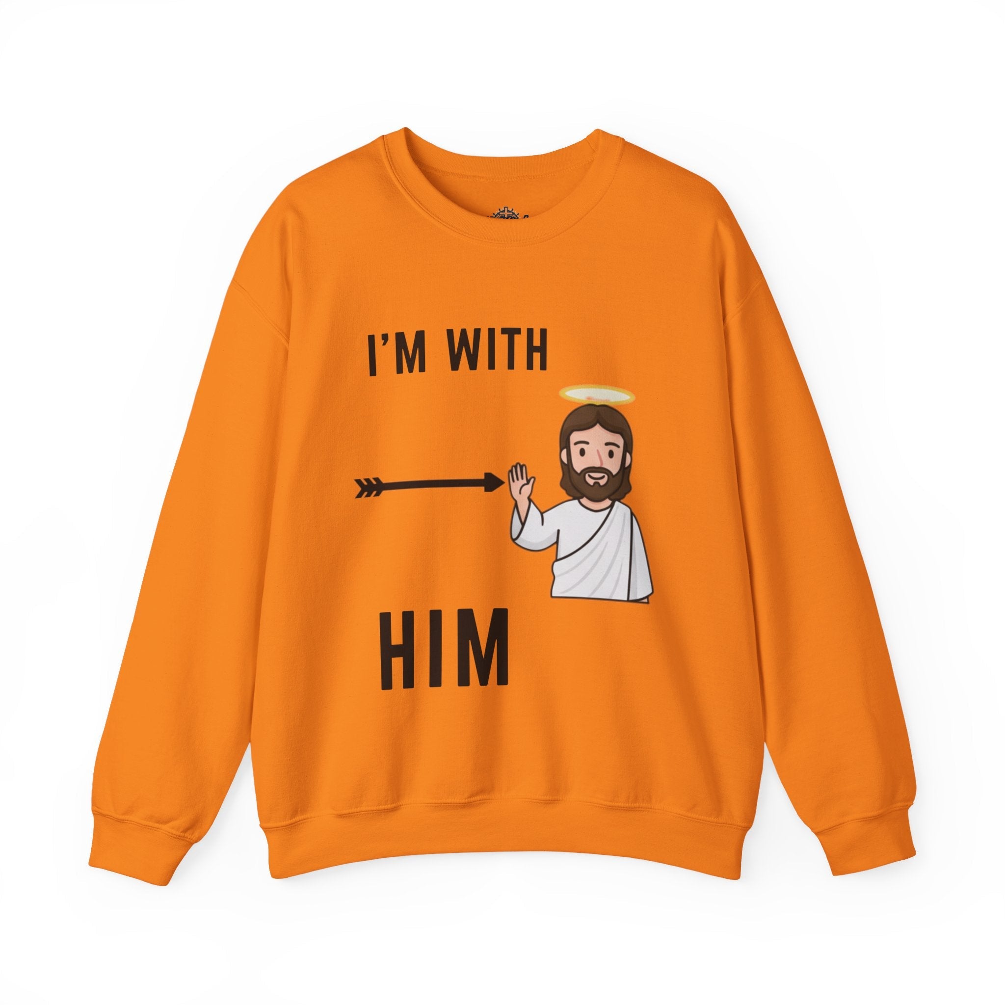 🔥 I’m With Him → Christian Sweatshirt | Arrow Pointing to Jesus | Minimalist Faith Tee | Subtle Cross Design | Bible-Inspired Apparel by Uplifted Gear Printify