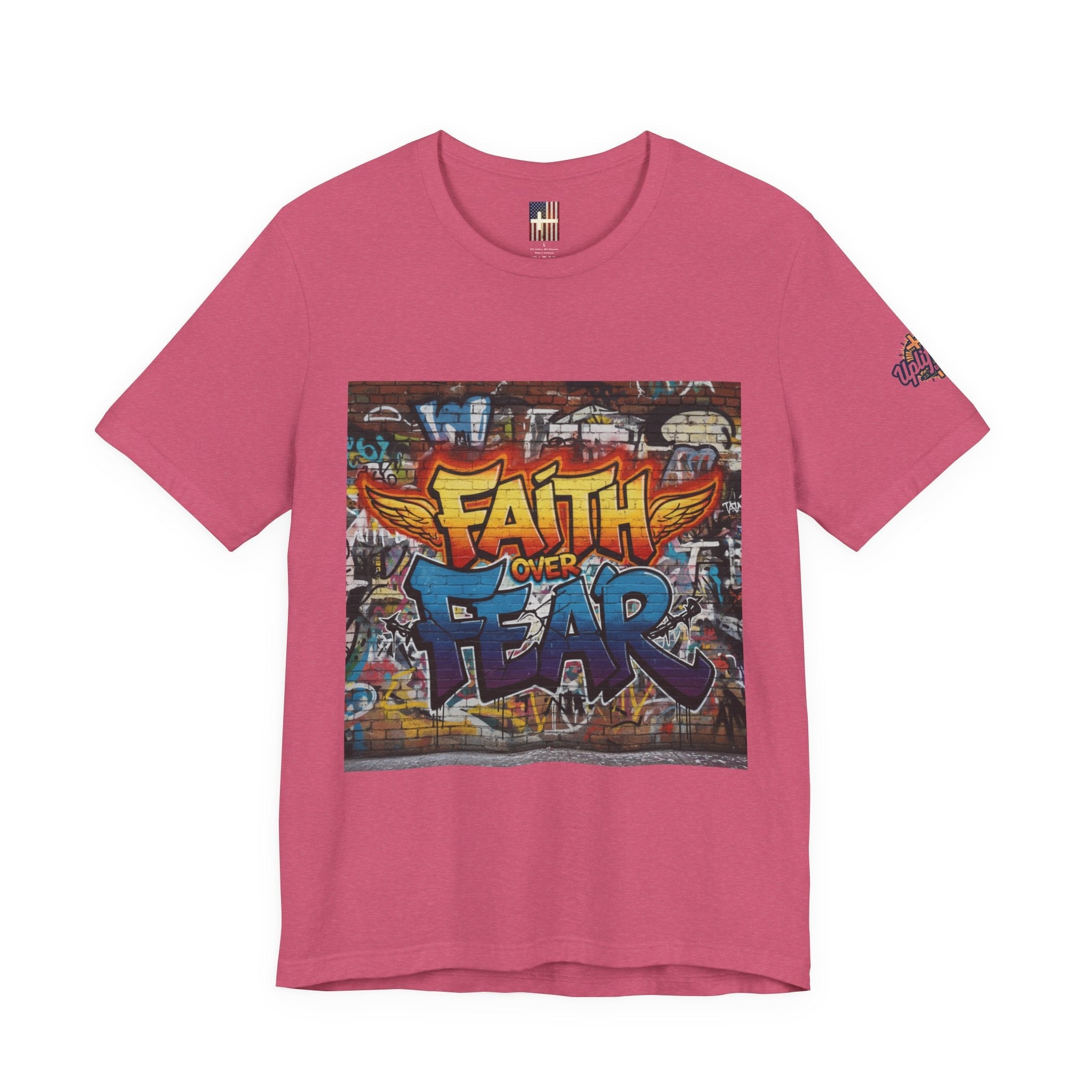 Faith Over Fear T-shirt – Graffiti Wall Christian T-shirt for Bold 2 Corinthians 5:7 Streetwear & Unshakable Faith Printify