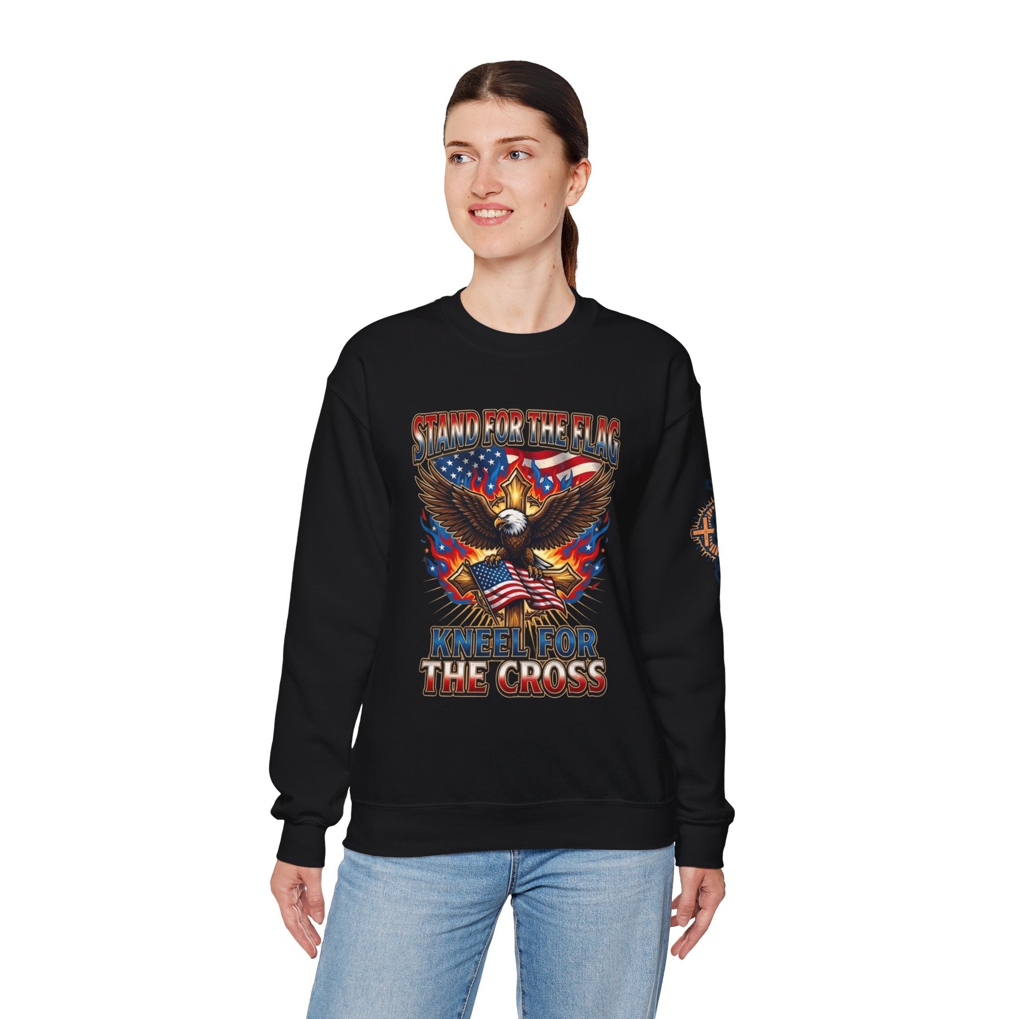 Stand for the Flag Kneel for the Cross Sweatshirt | Patriotic Eagle Sweatshirt Printify