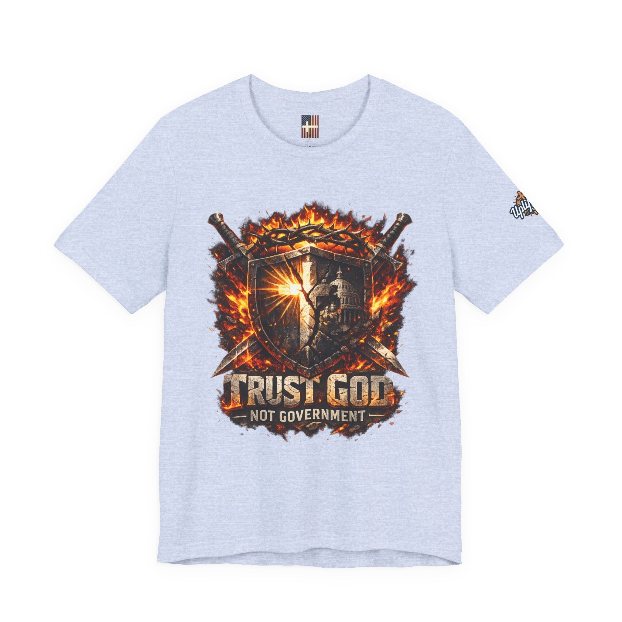 Trust God Not Government Shield Tee — Patriotic Christian Faith T-Shirt Printify