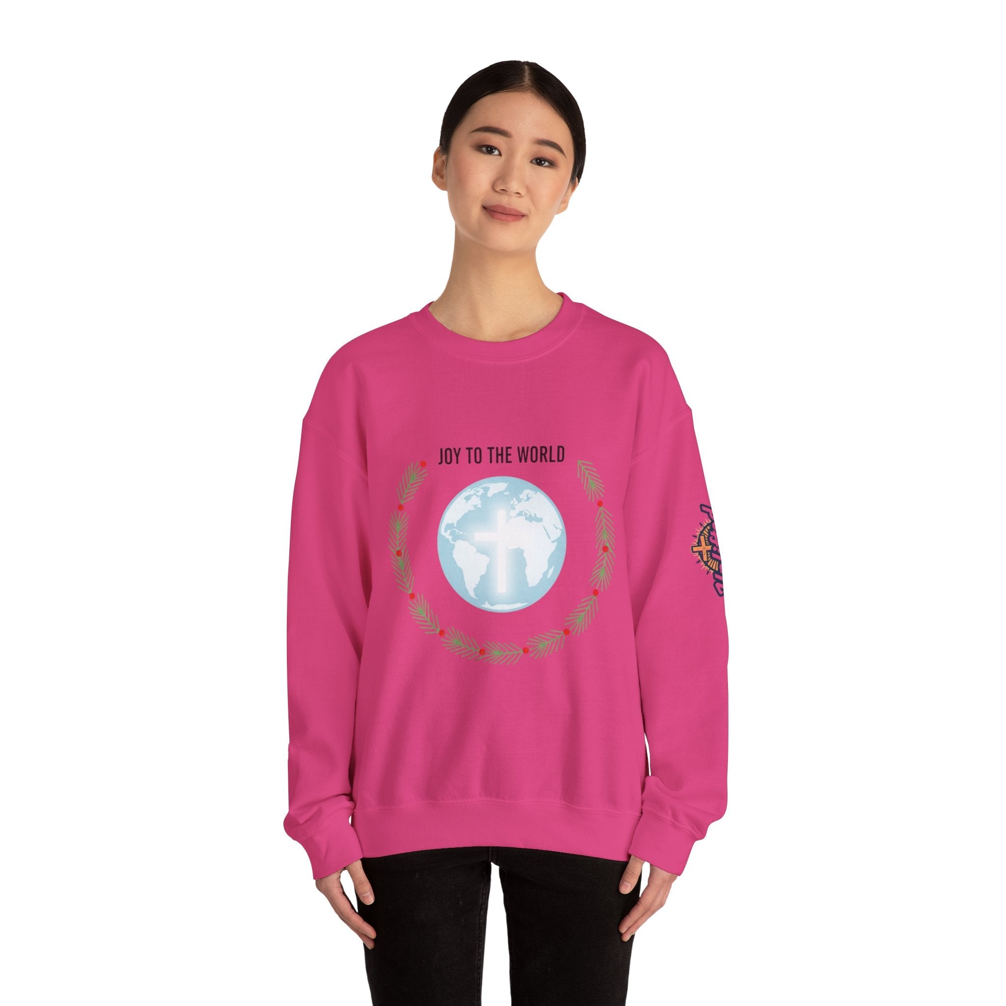 Joy to the World Sweatshirt – Wreath Earth Nativity Christian Christmas Sweatshirt for Isaiah 9:6 Holiday Faith & Festive Joy Printify