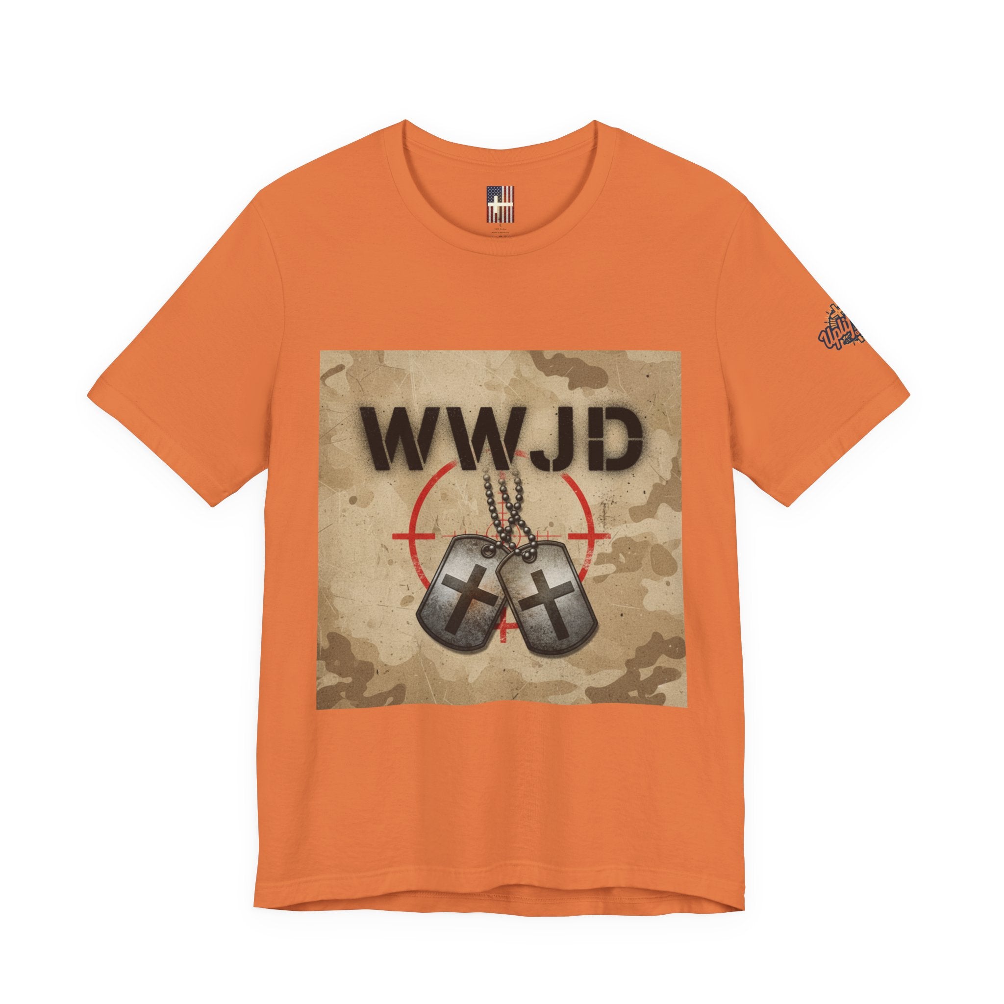 WWJD T-shirt – Military Dog Tags What Would Jesus Do Camo Christian T-shirt for Bold Faith & Streetwear Printify