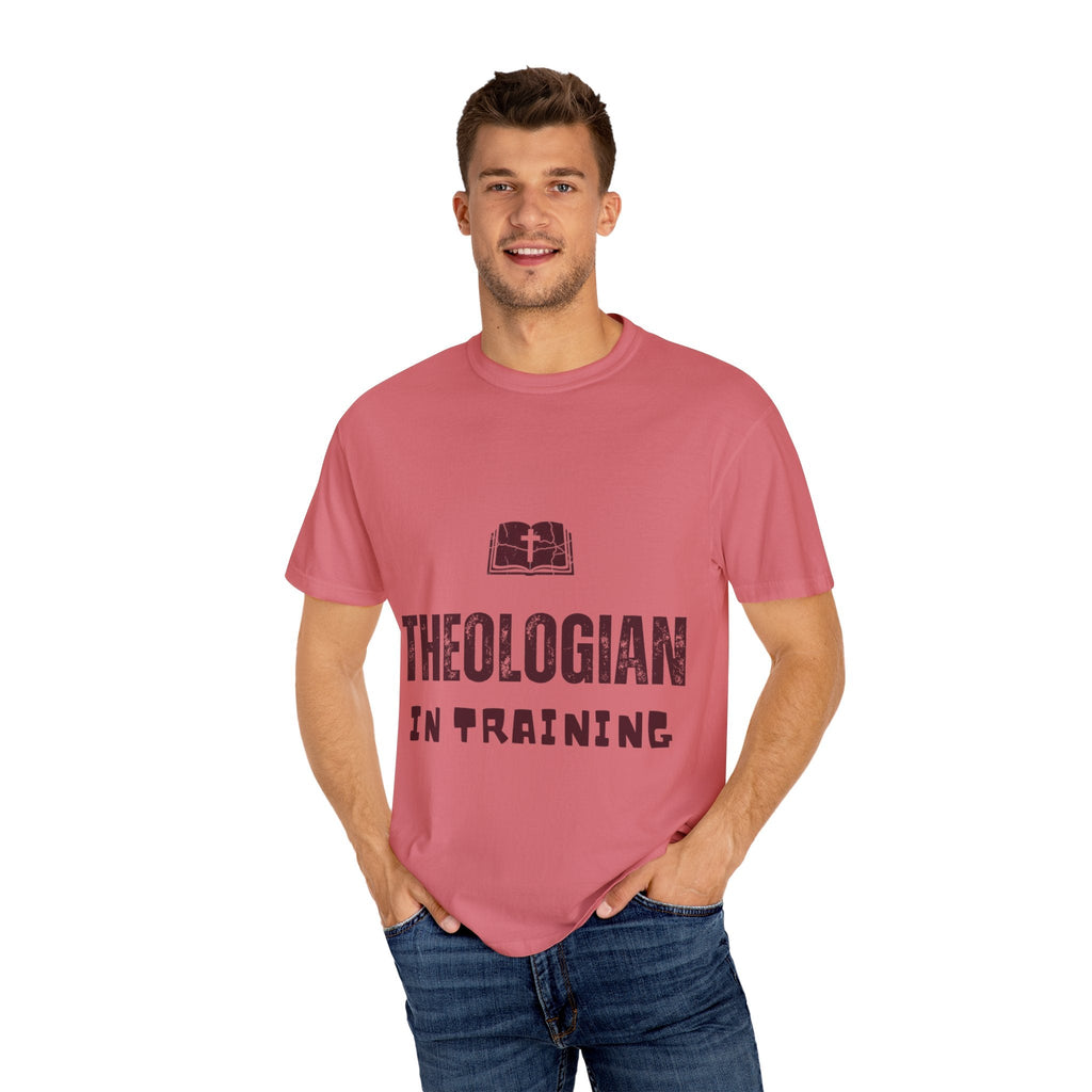 Theologian in Training T-Shirt – Open Bible & Cross Christian Tee for Faithful Learners Printify