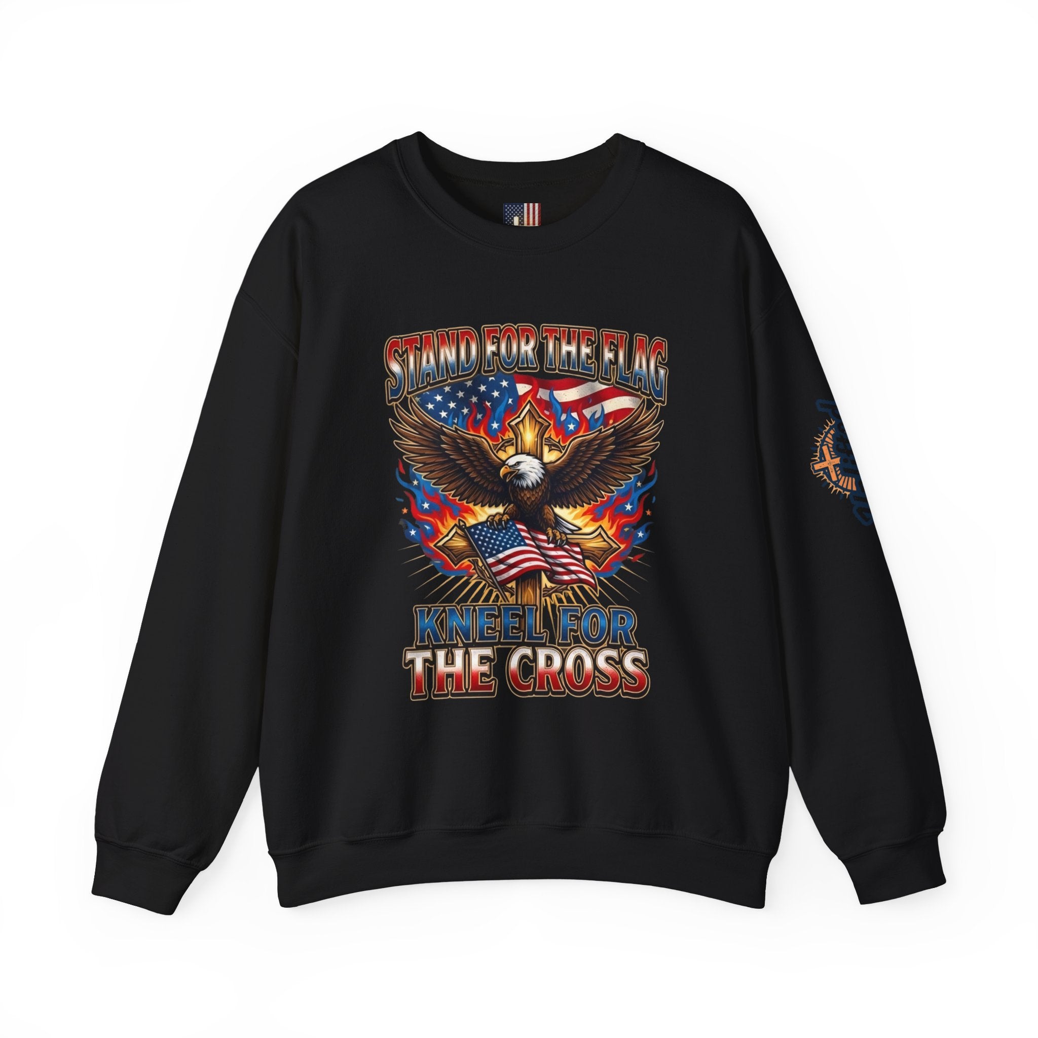 Stand for the Flag Kneel for the Cross Sweatshirt | Patriotic Eagle Sweatshirt Printify
