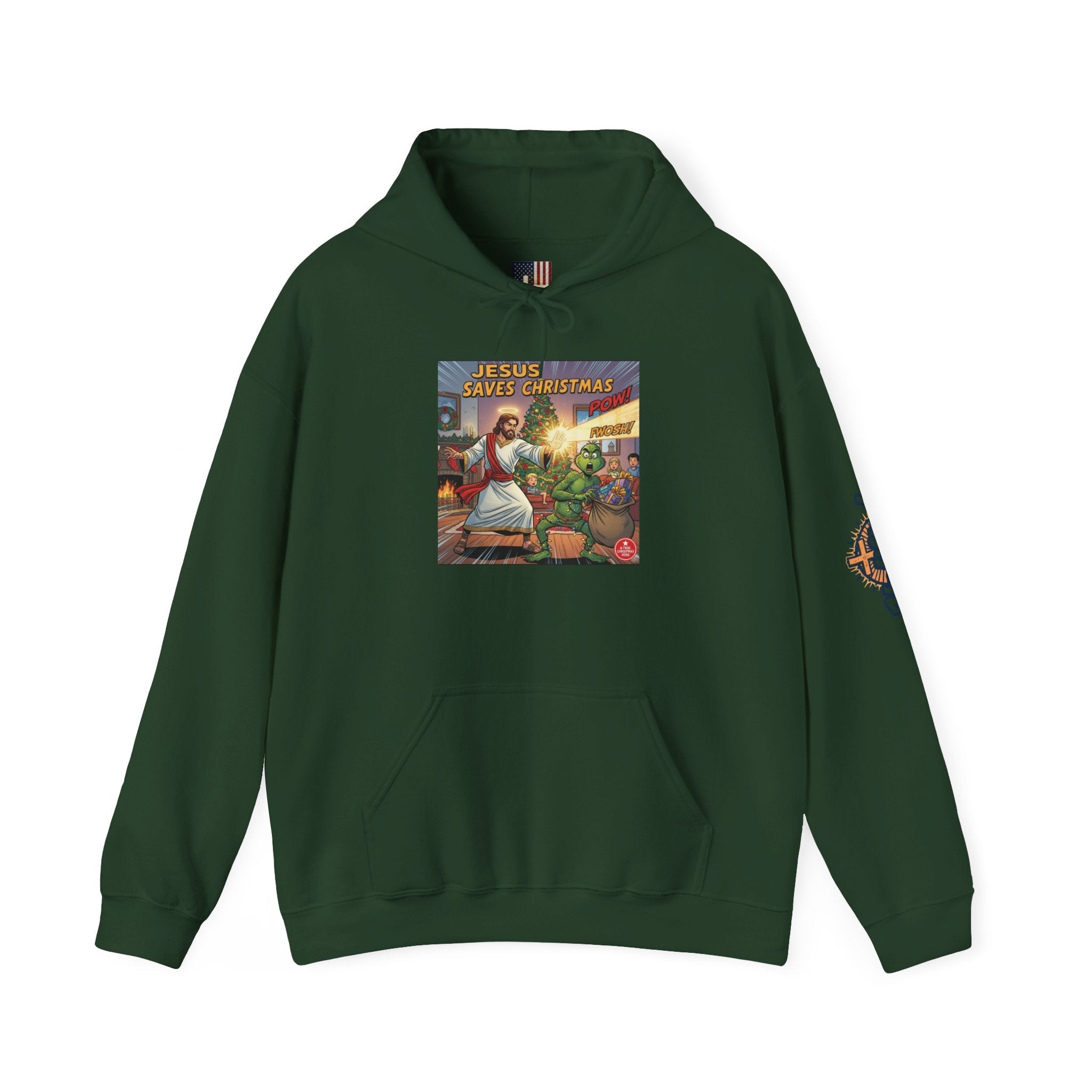 Jesus Saves Christmas Hoodie – Grinch vs Savior Light Battle Christian Sweatshirt for Hilarious Holiday Faith & True Joy Printify