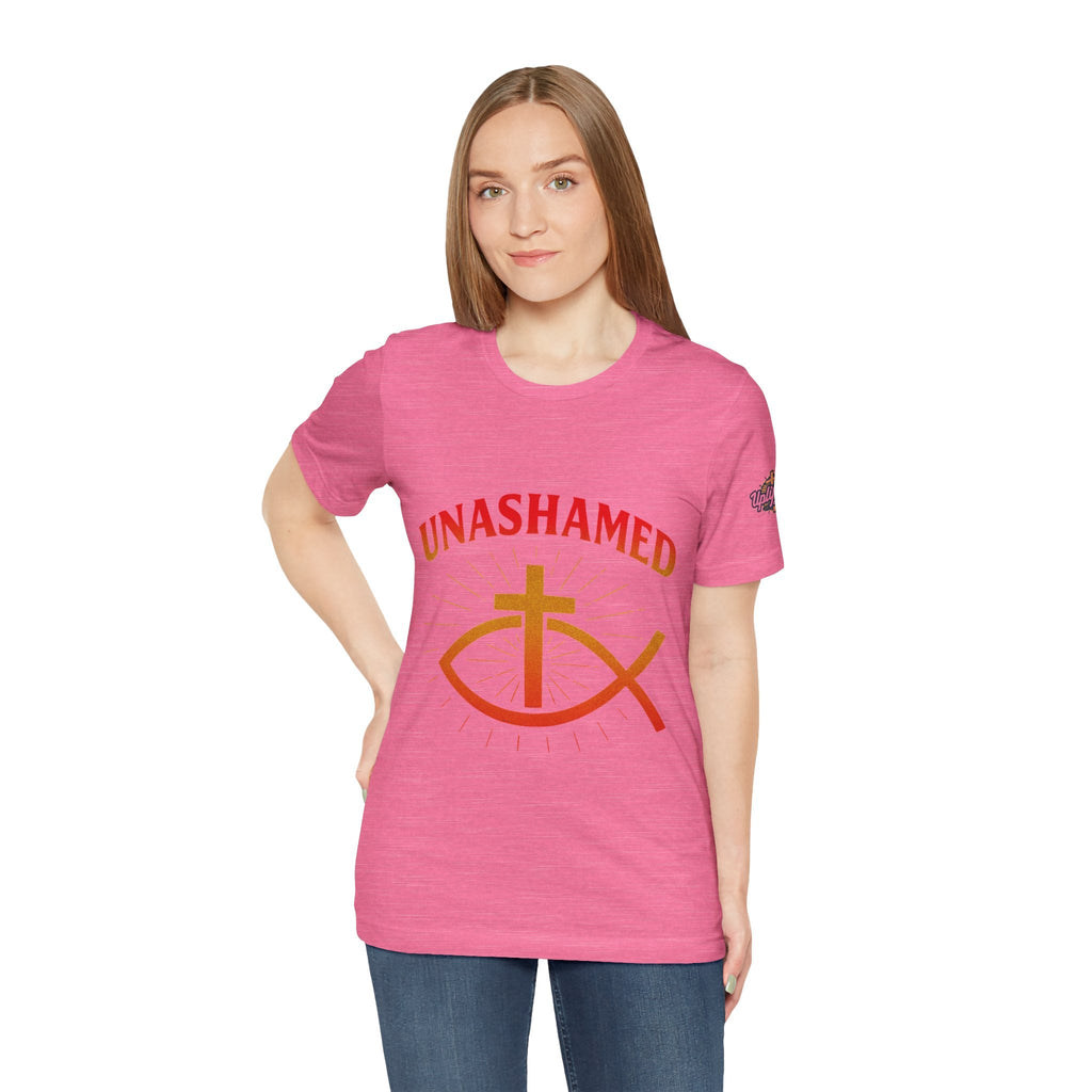 Unashamed T-shirt – Ichthys Jesus Fish & Cross Christian T-shirt for Romans 1:16 Bold Faith Printify