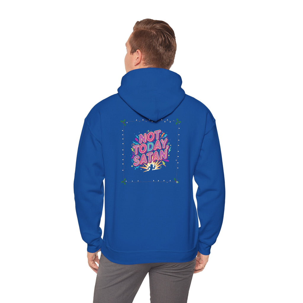 🔥 Not Today, Satan – Retro 90s Christian Hoodie | Neon Faith Tee | Funky Cartoon Devil | Bold Bible Verse Shirt | Uplifted Gear Printify