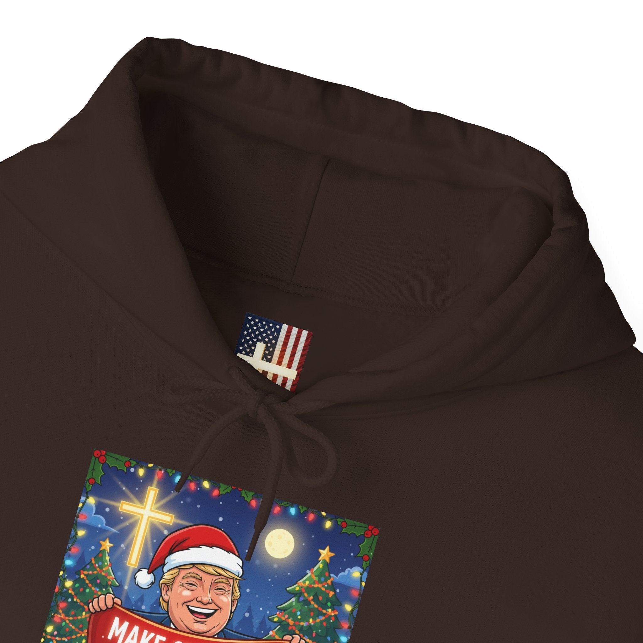 🎄 Make Christmas Great Again – Patriotic Christian Christmas Hoodie | Bold Holiday Faith Tee | Red & White Banner Design | Uplifted Gear Printify