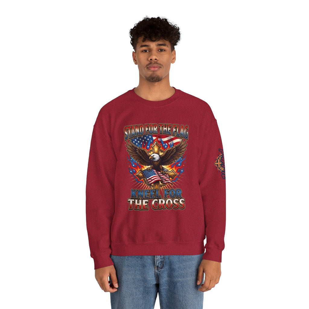 Stand for the Flag Kneel for the Cross Sweatshirt | Patriotic Eagle Sweatshirt Printify