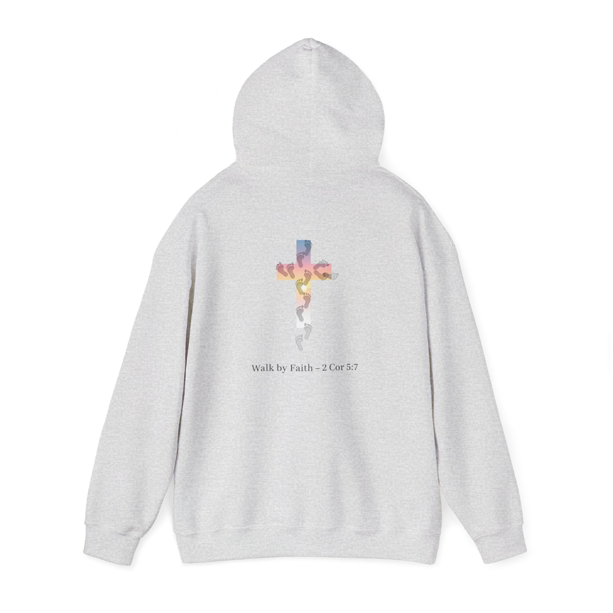 Walk by Faith Hoodie – Cross & Footprints Christian Hoodie for Cozy Inspiration Printify