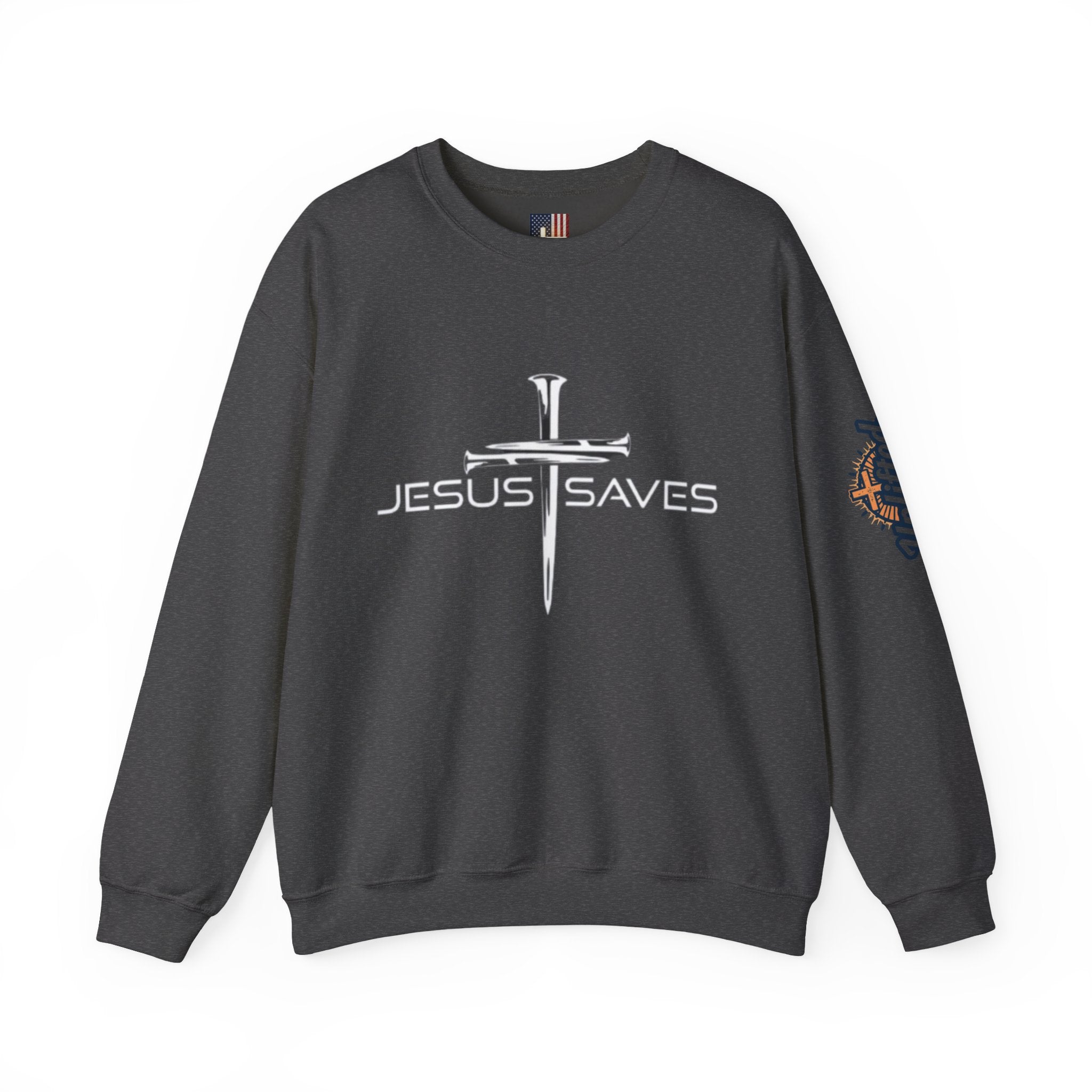 Jesus Saves Sweatshirt – 3 Nails Crucifix Cross Christian Sweatshirt for Redemption Faith & Bold Salvation Printify