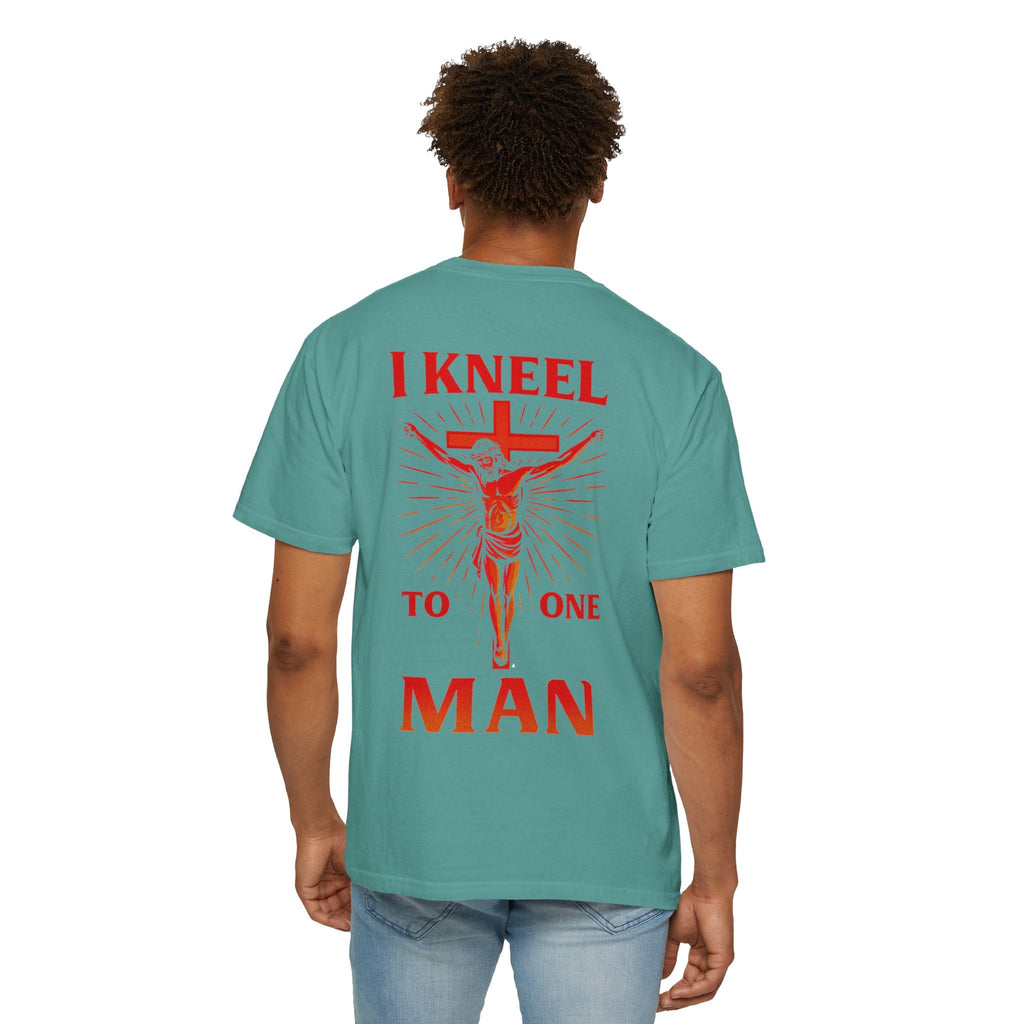 I Kneel to One Man T-shirt – Crucifixion Christian T-shirt for Unashamed Devotion & Bold Faith Printify
