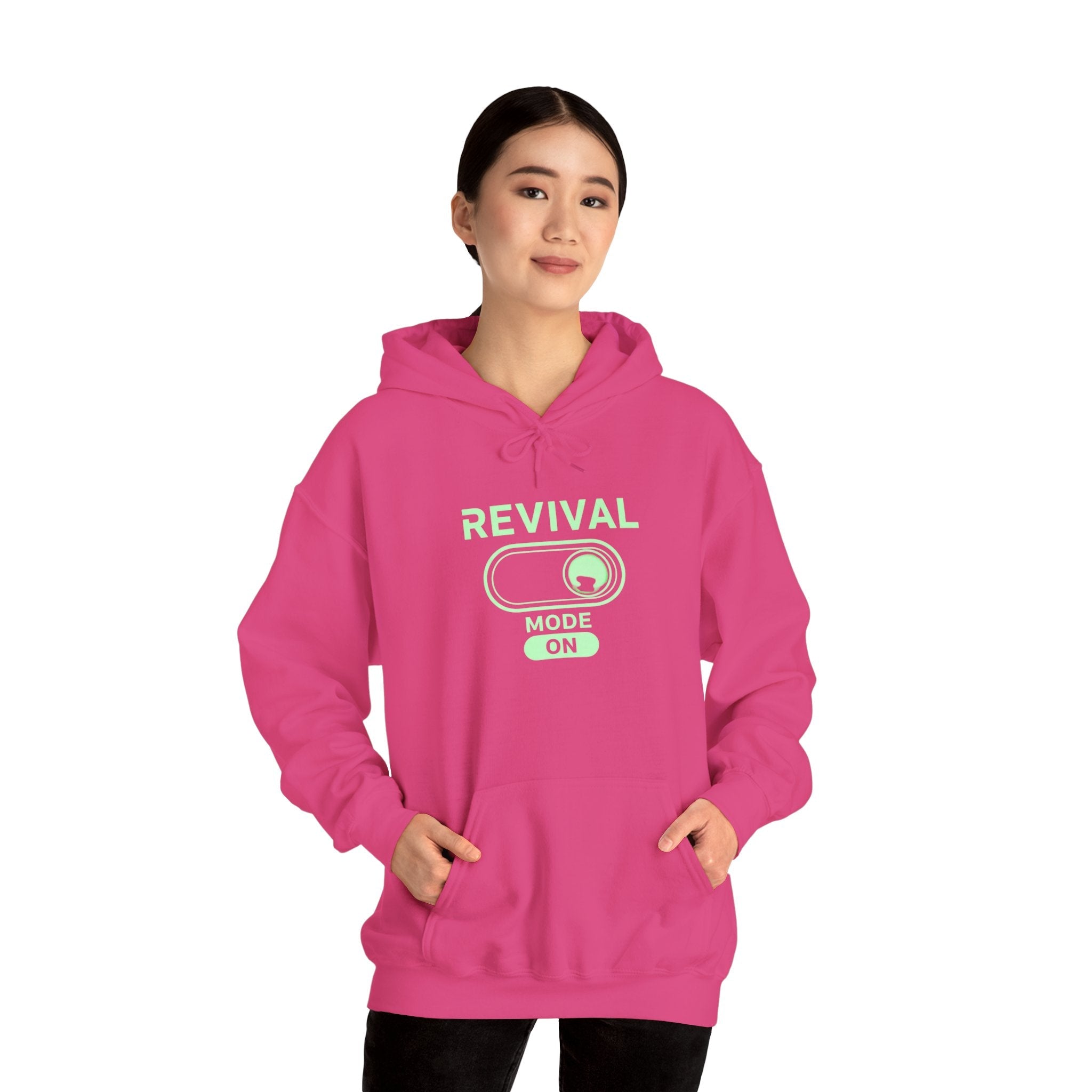 🔥 Revival Mode: ON – Christian Techwear Hoodie | Glowing Green Faith Switch | Futuristic Jesus Shirt | Activate Your Spiritual Awakening | Uplifted Gear Printify
