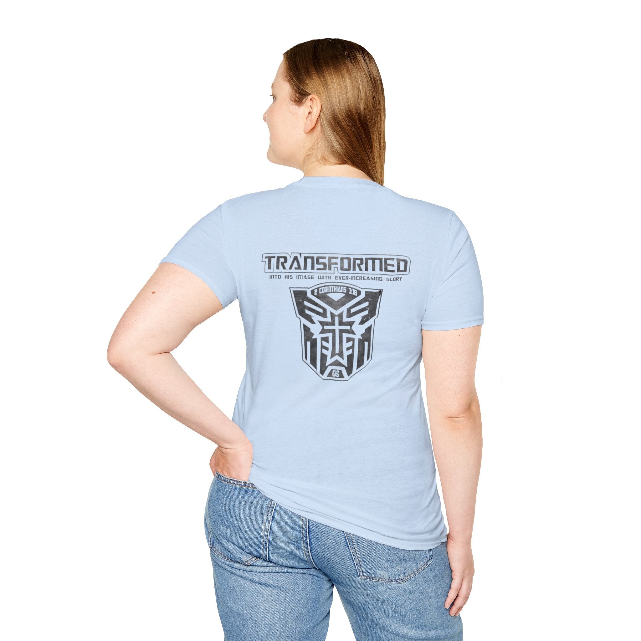 Transformer Logo Christian T-shirt | 2 Corinthians 3:18 Bible Verse T-shirt Printify