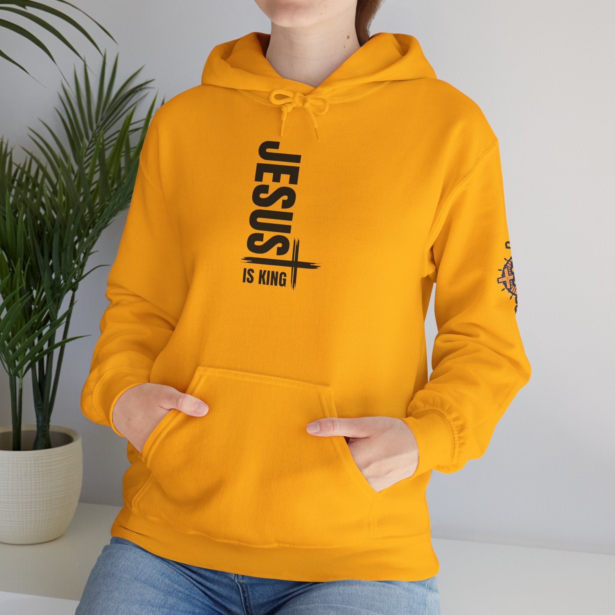 Jesus Is King Hoodie | Modern Typographic Cross Christian Hoodie Printify