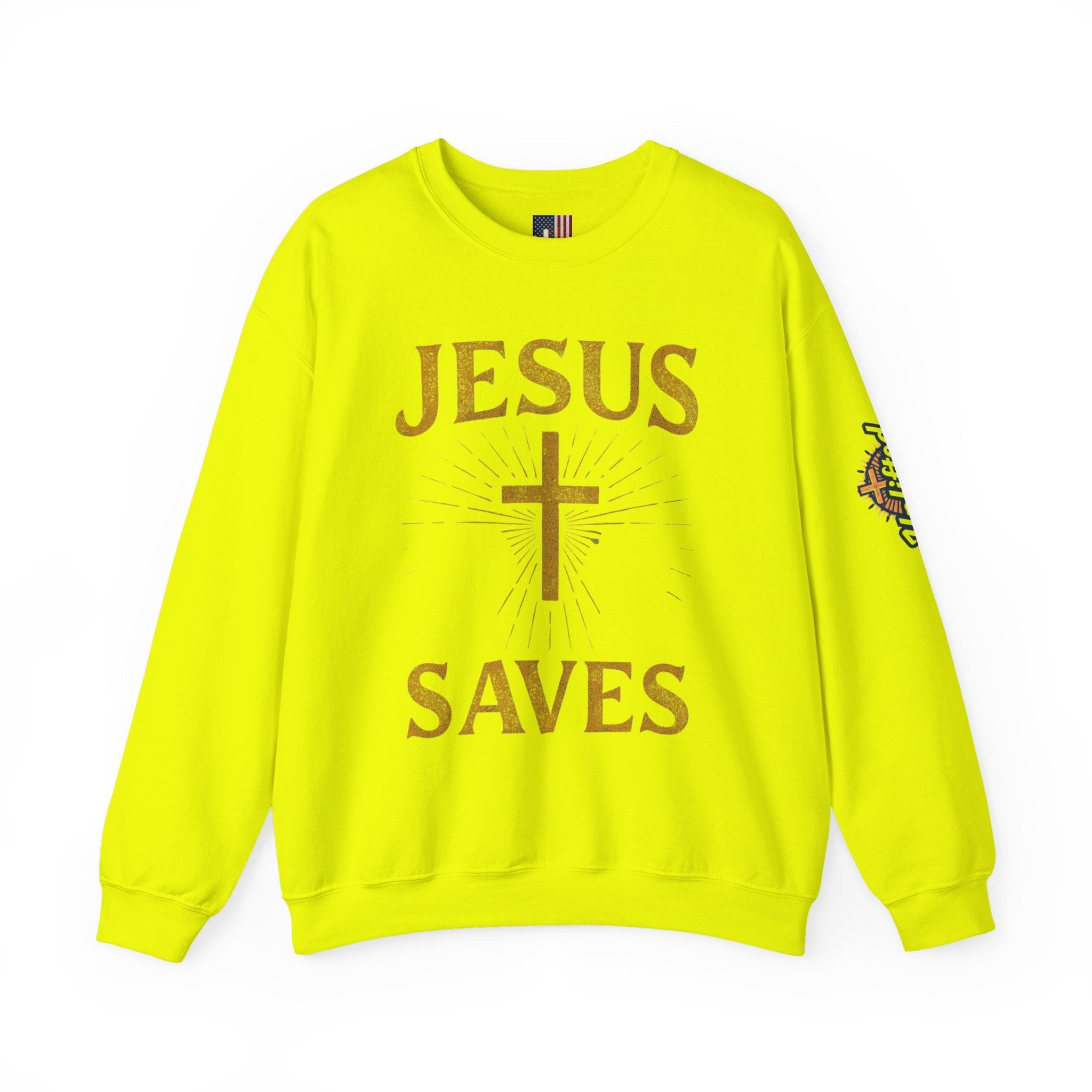 Jesus Saves Sweatshirt – Radiant Cross & Rays of Light Christian Sweatshirt for Eternal Hope & Faith Printify