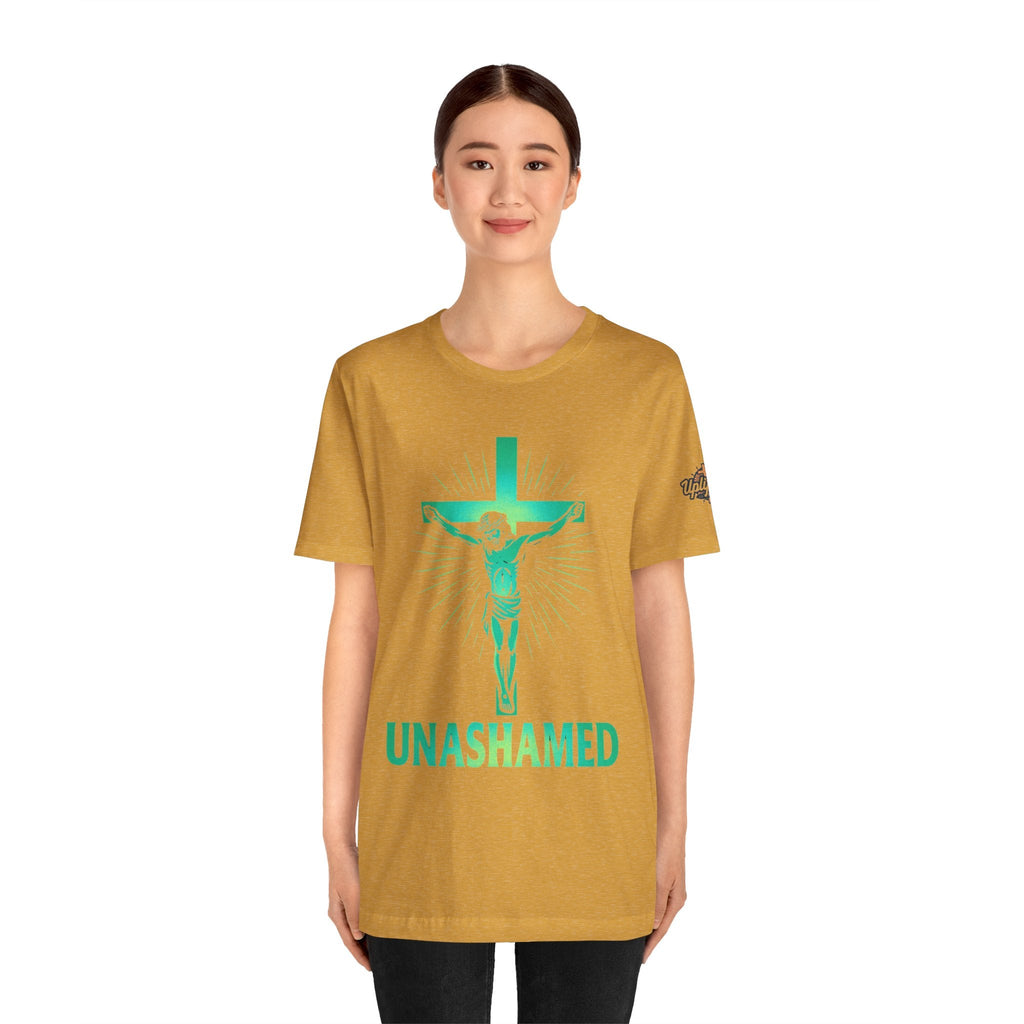 Unashamed T-shirt – Romans 1:16 Crucifixion Christian t-shirt for Bold Unwavering Faith Printify