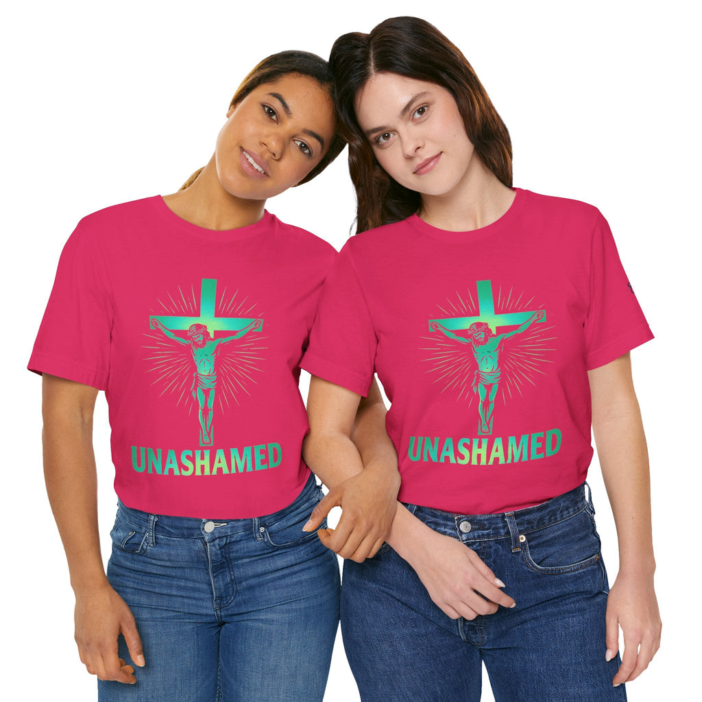 Unashamed T-shirt – Romans 1:16 Crucifixion Christian t-shirt for Bold Unwavering Faith Printify
