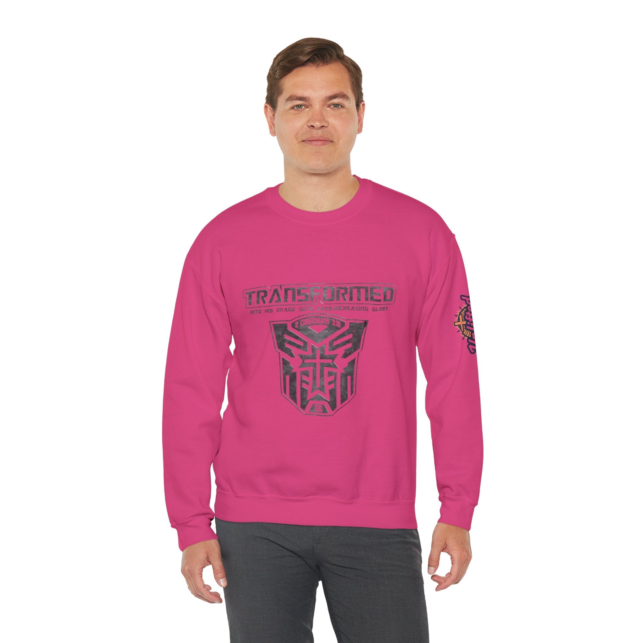 Transformer Logo Christian Sweatshirt | 2 Corinthians 3:18 Bible Verse Sweatshirt Printify