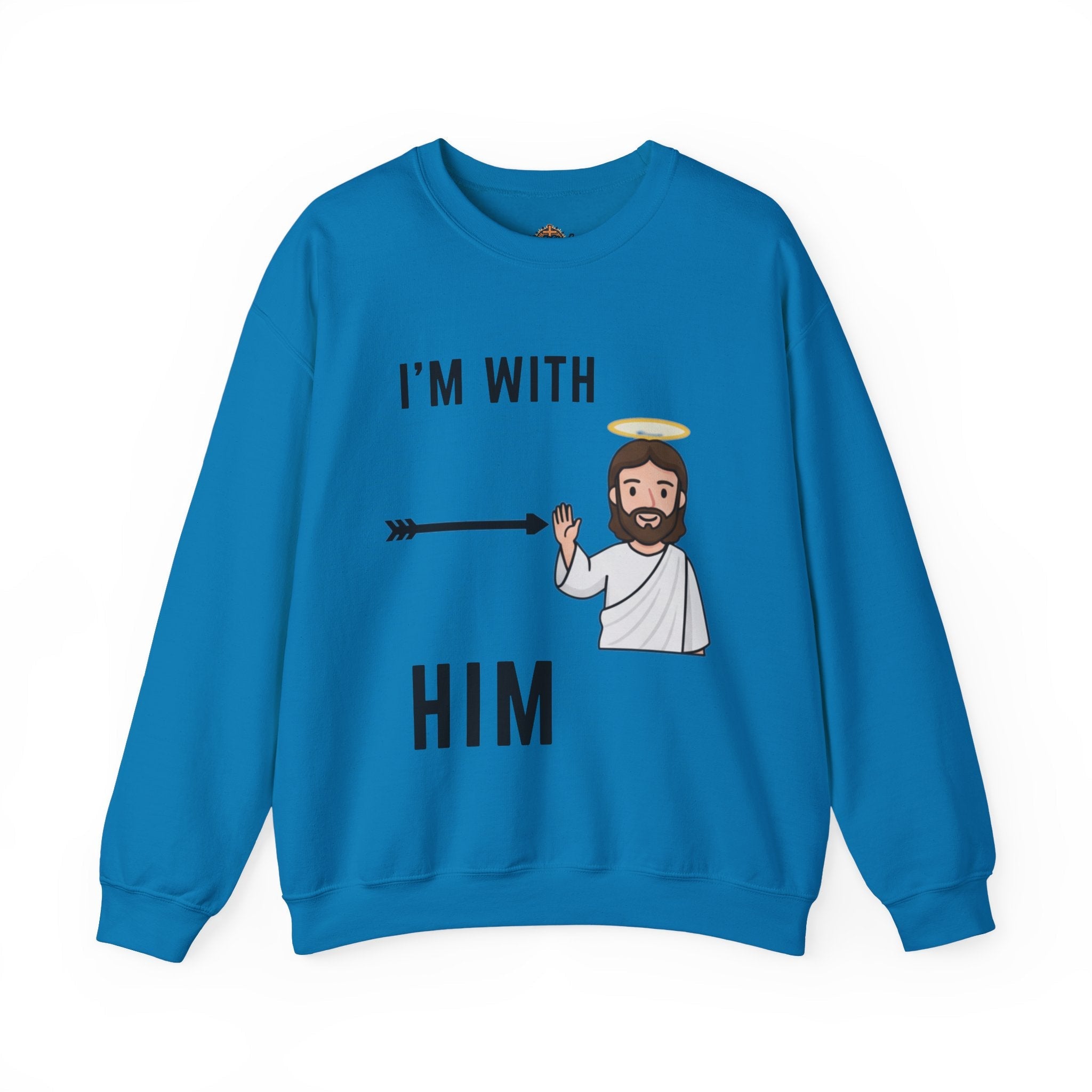 🔥 I’m With Him → Christian Sweatshirt | Arrow Pointing to Jesus | Minimalist Faith Tee | Subtle Cross Design | Bible-Inspired Apparel by Uplifted Gear Printify
