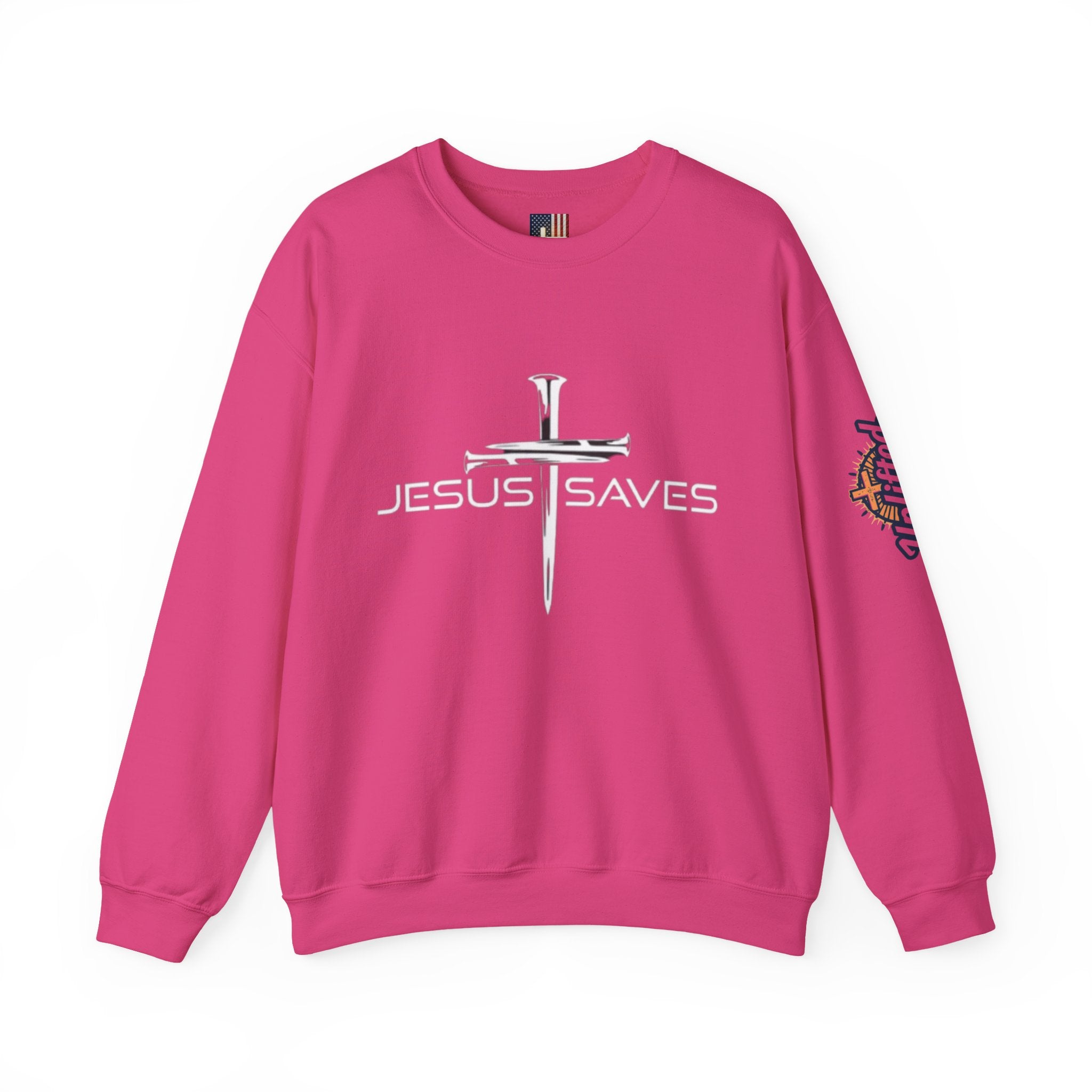 Jesus Saves Sweatshirt – 3 Nails Crucifix Cross Christian Sweatshirt for Redemption Faith & Bold Salvation Printify