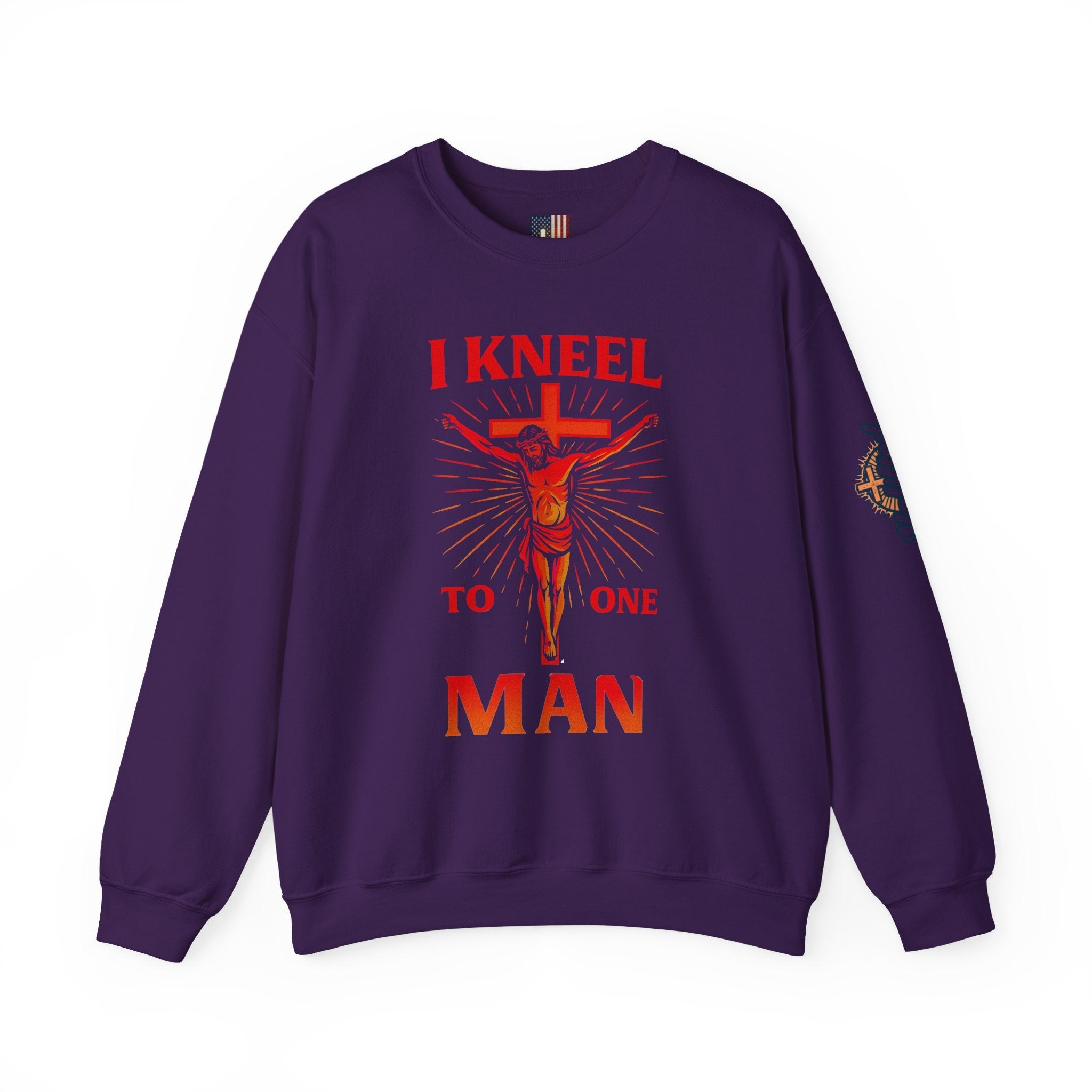 I Kneel to One Man Sweatshirt – Crucifixion Christian Sweatshirt for Unashamed Devotion & Bold Faith Printify