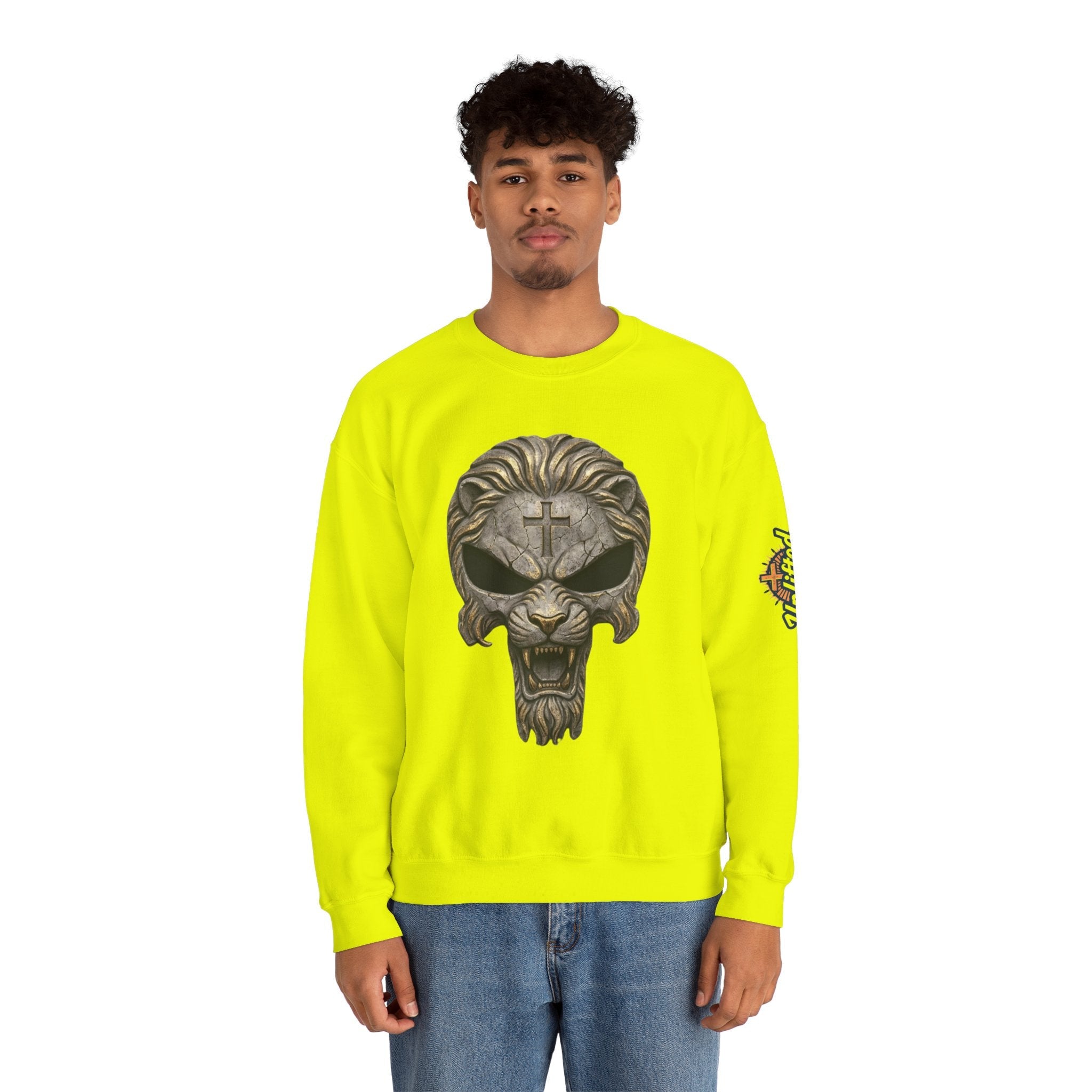 Lion of Judah Skull Christian Sweatshirt - Warrior Faith Cross Sweatshirt Printify