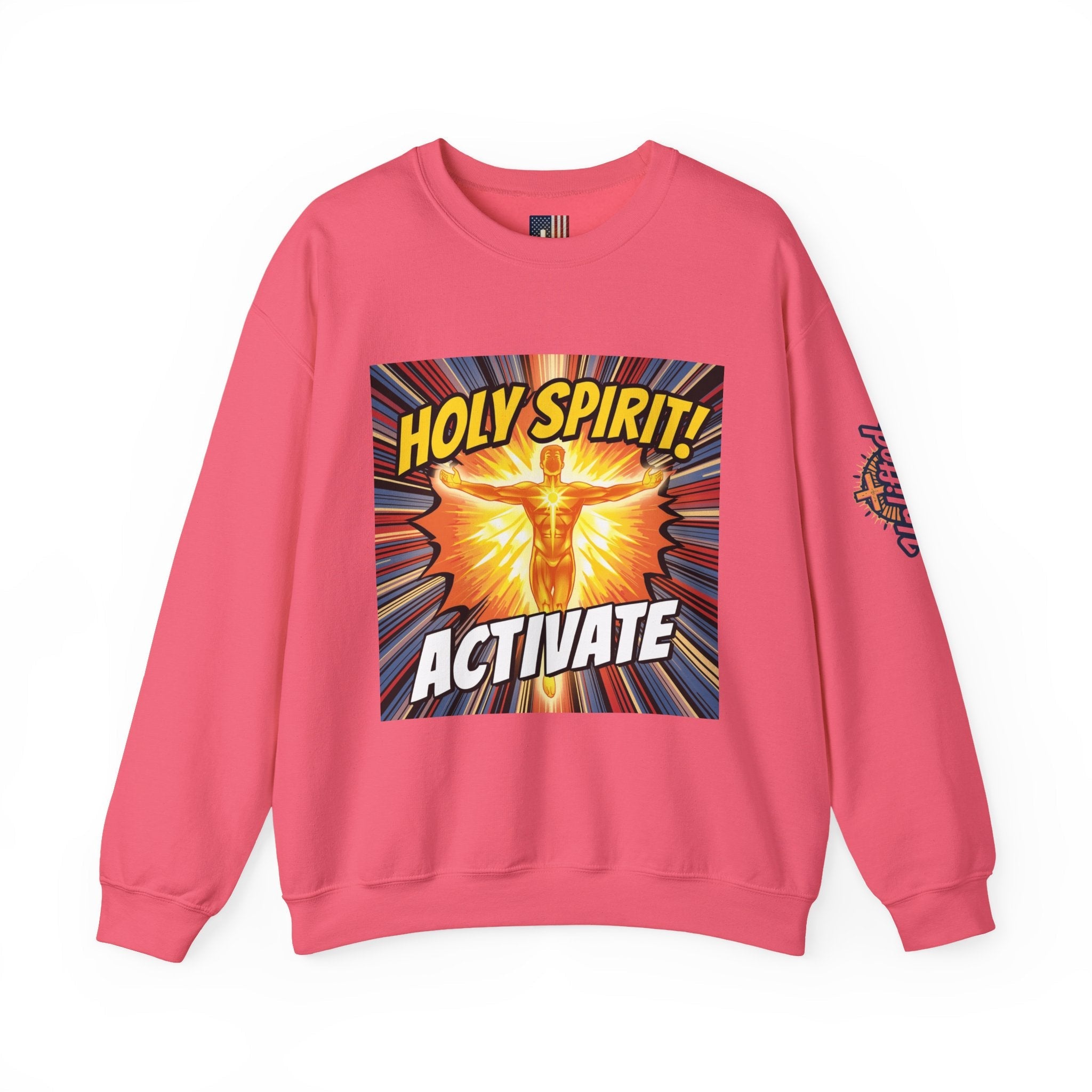 Holy Spirit Activate Sweatshirt – Superhero Christian Sweatshirt with Vibrant Power-Up Design for Faith-Fueled Boldness Printify