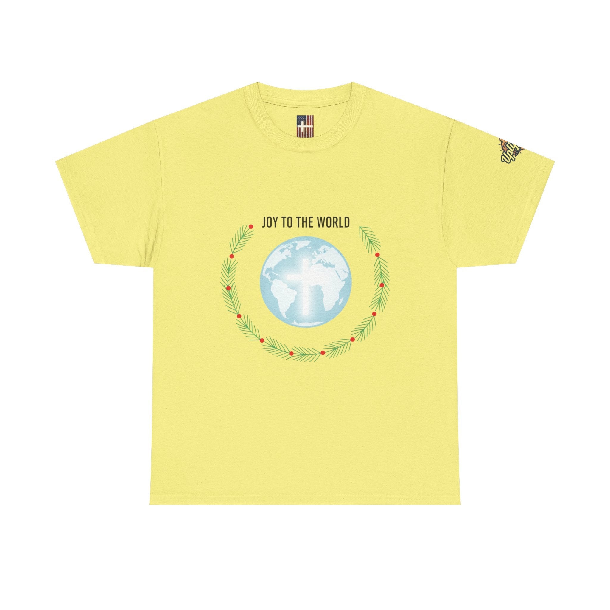 Joy to the World T-shirt – Wreath Earth Nativity Christian Christmas T-shirt for Isaiah 9:6 Holiday Faith & Festive Joy Printify