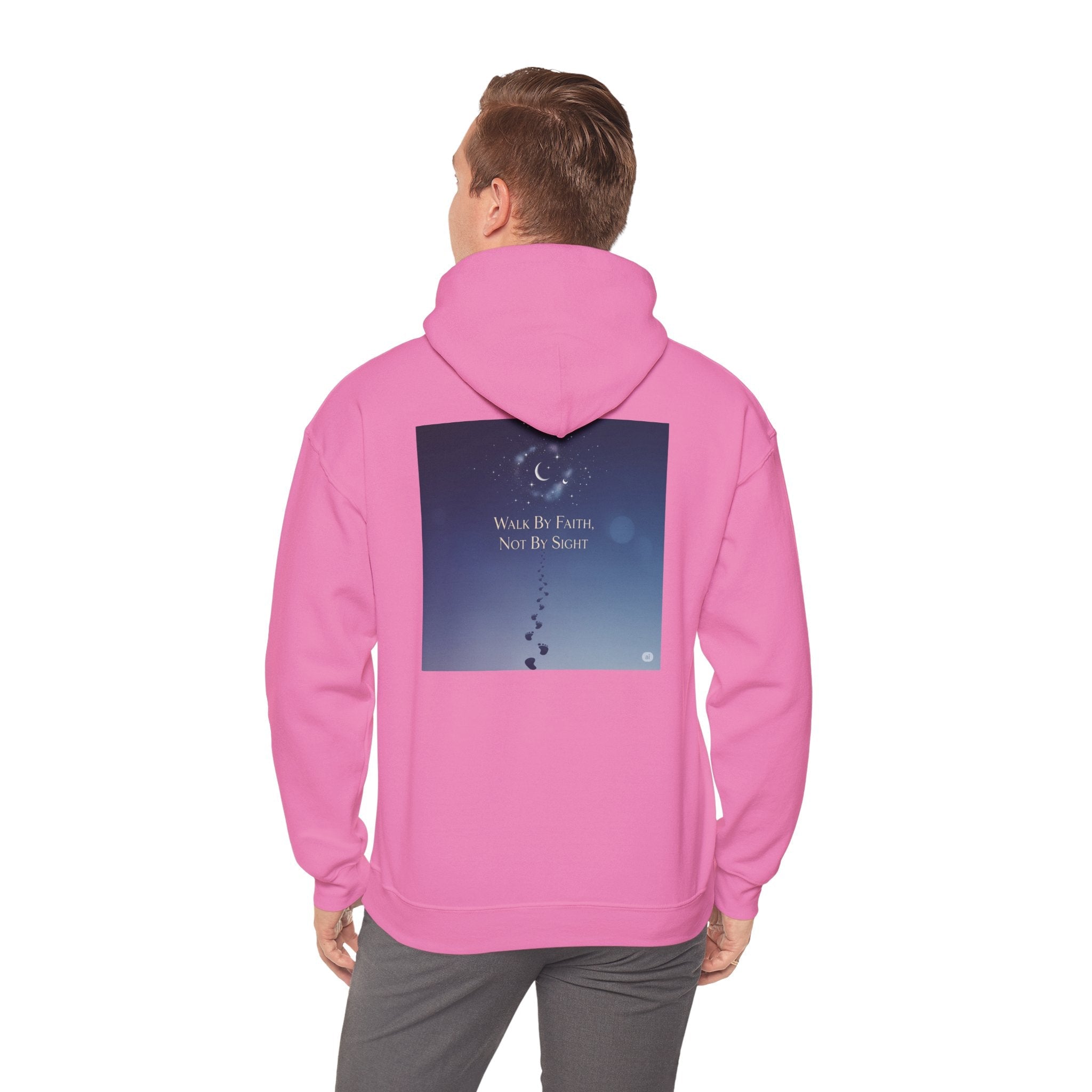 Walk by Faith, Not by Sight Hoodie – Moonlit Footprints Christian Hoodie for Cozy Nights Printify