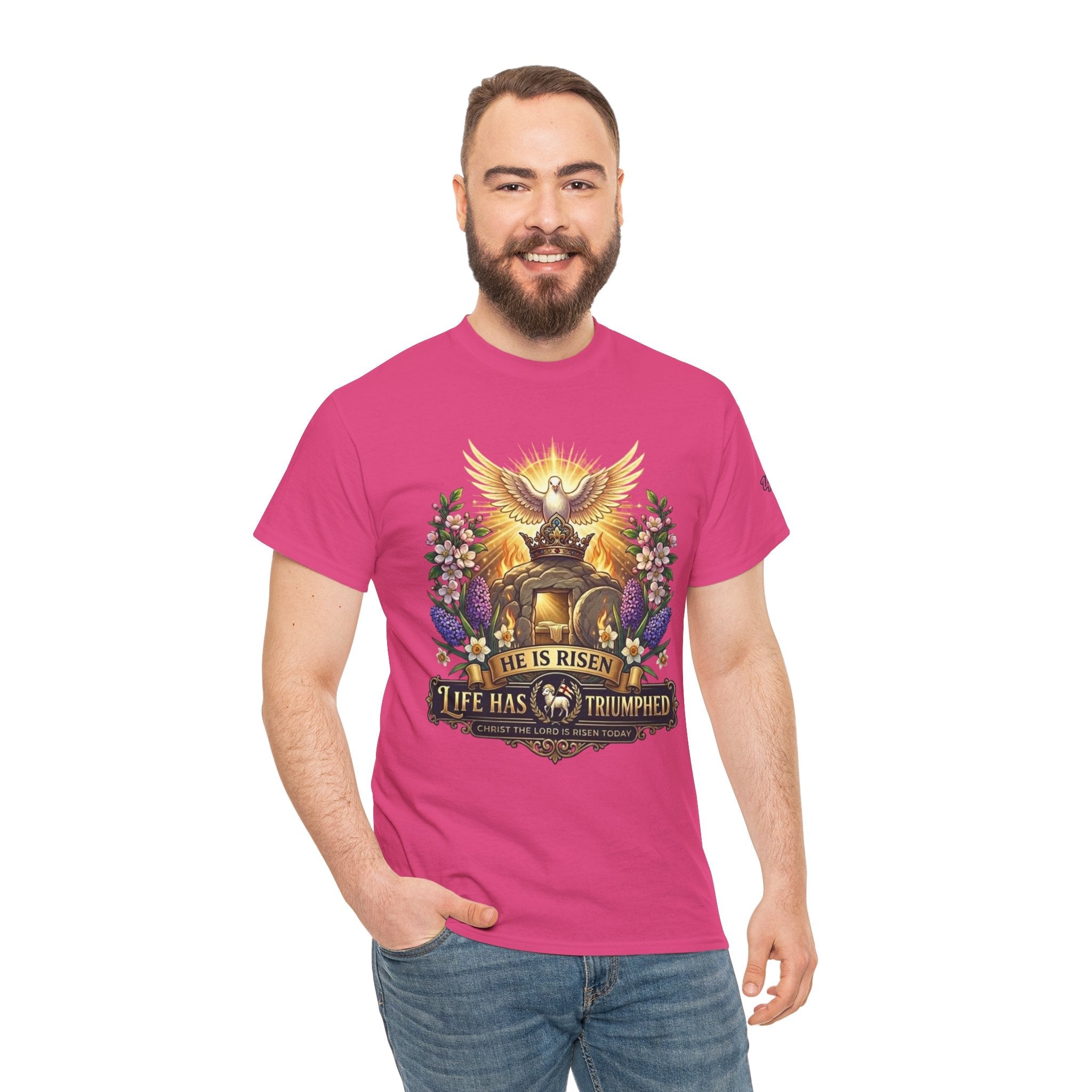 He Is Risen "Life Has Triumphed" T-Shirt — Easter Resurrection Christian Tee Printify