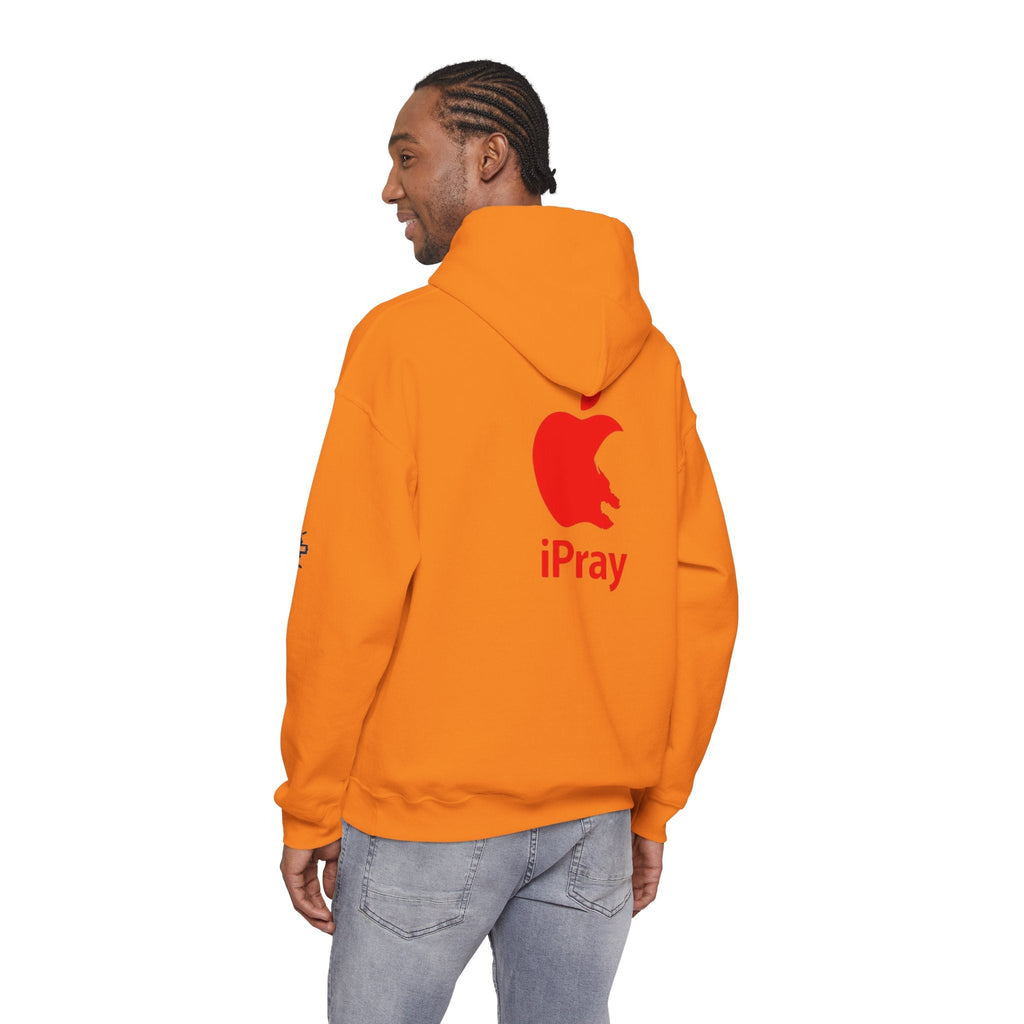 iPray Apple Logo Hoodie — Funny Christian Hoodie (Minimal Red Apple Graphic) Printify