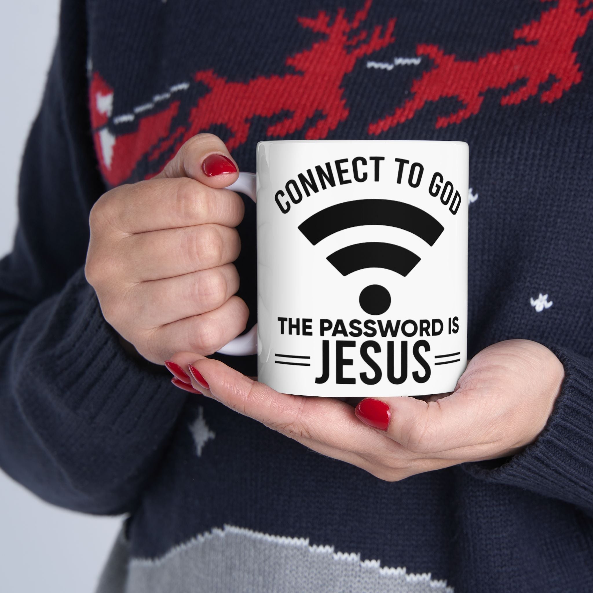 Connect to God Coffee Mug — "WIFI Password is Jesus" Funny Christian Faith Mug Printify